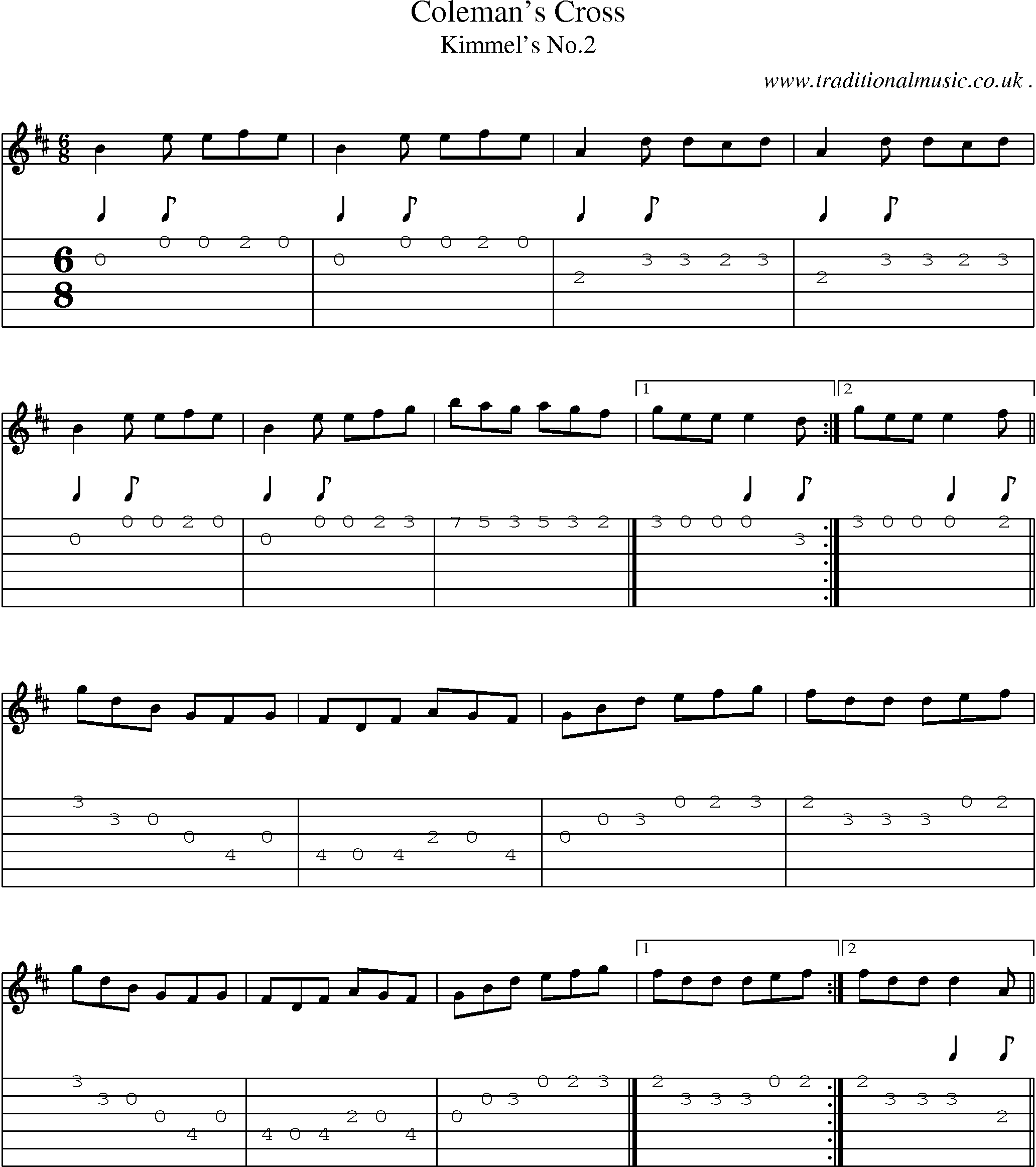 Sheet-Music and Guitar Tabs for Colemans Cross