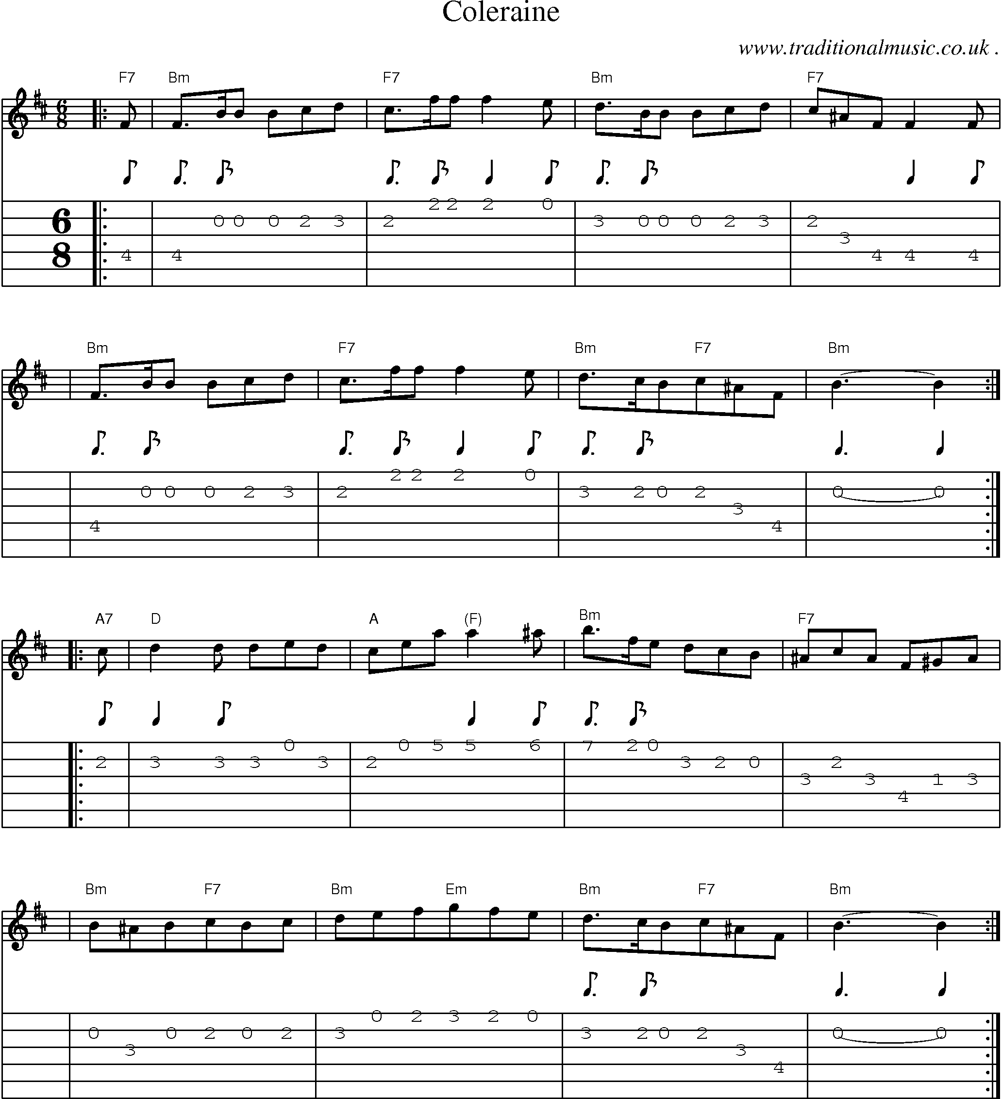 Sheet-Music and Guitar Tabs for Coleraine