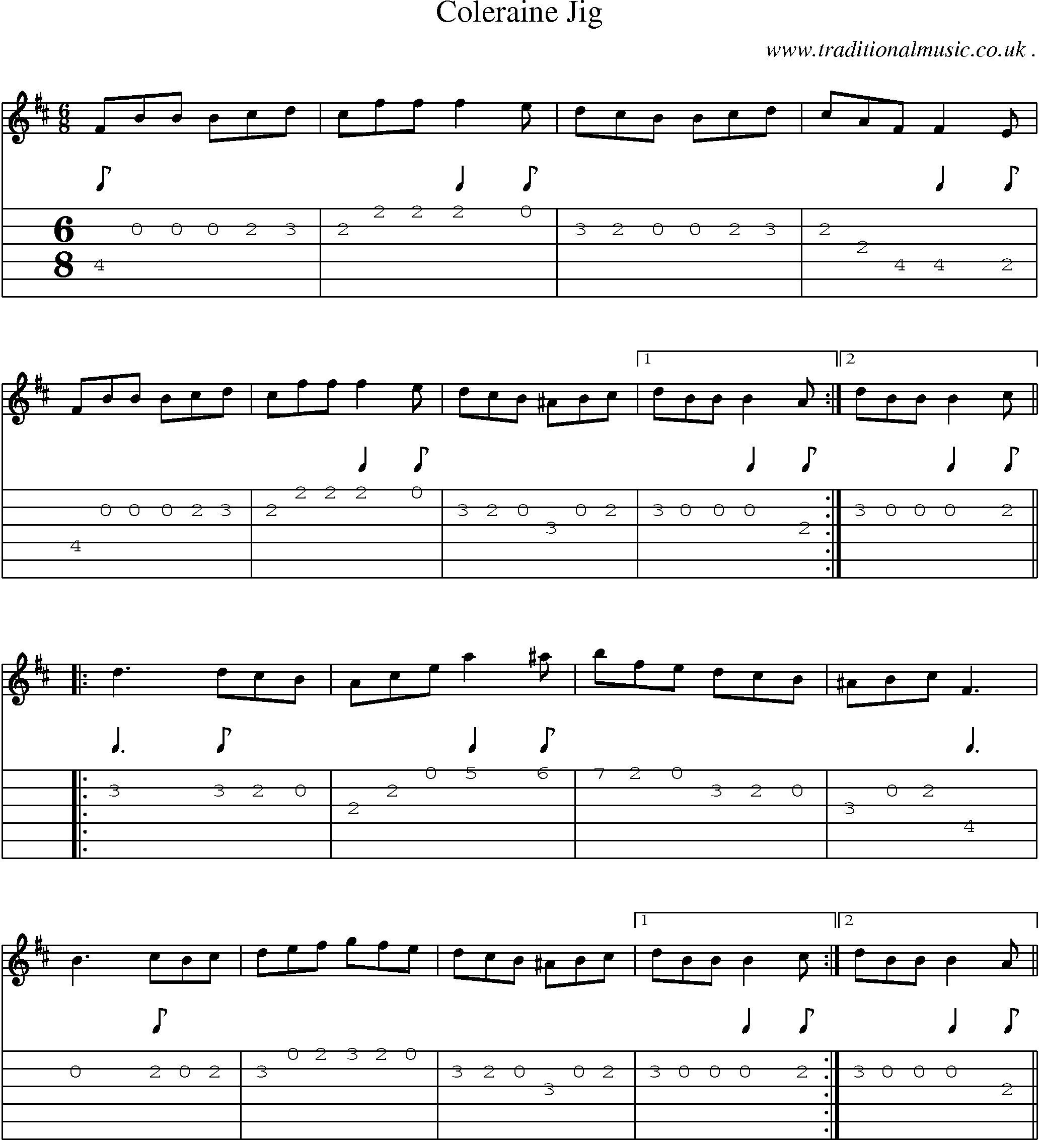 Sheet-Music and Guitar Tabs for Coleraine Jig