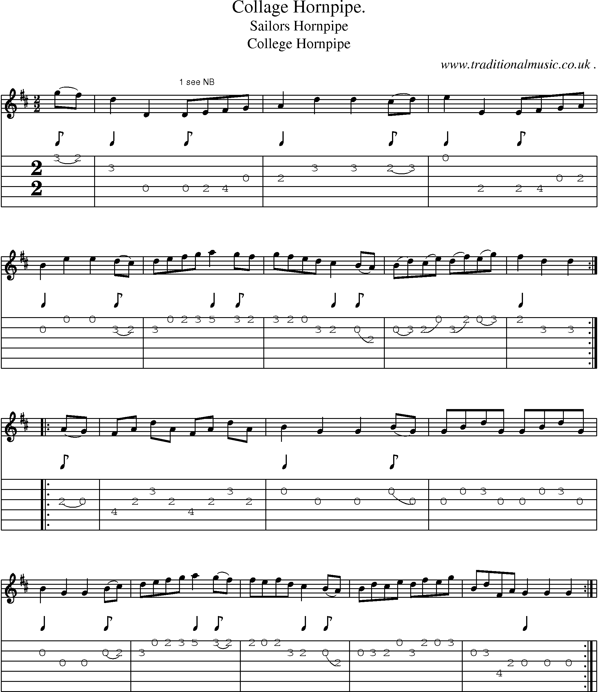 Sheet-Music and Guitar Tabs for Collage Hornpipe