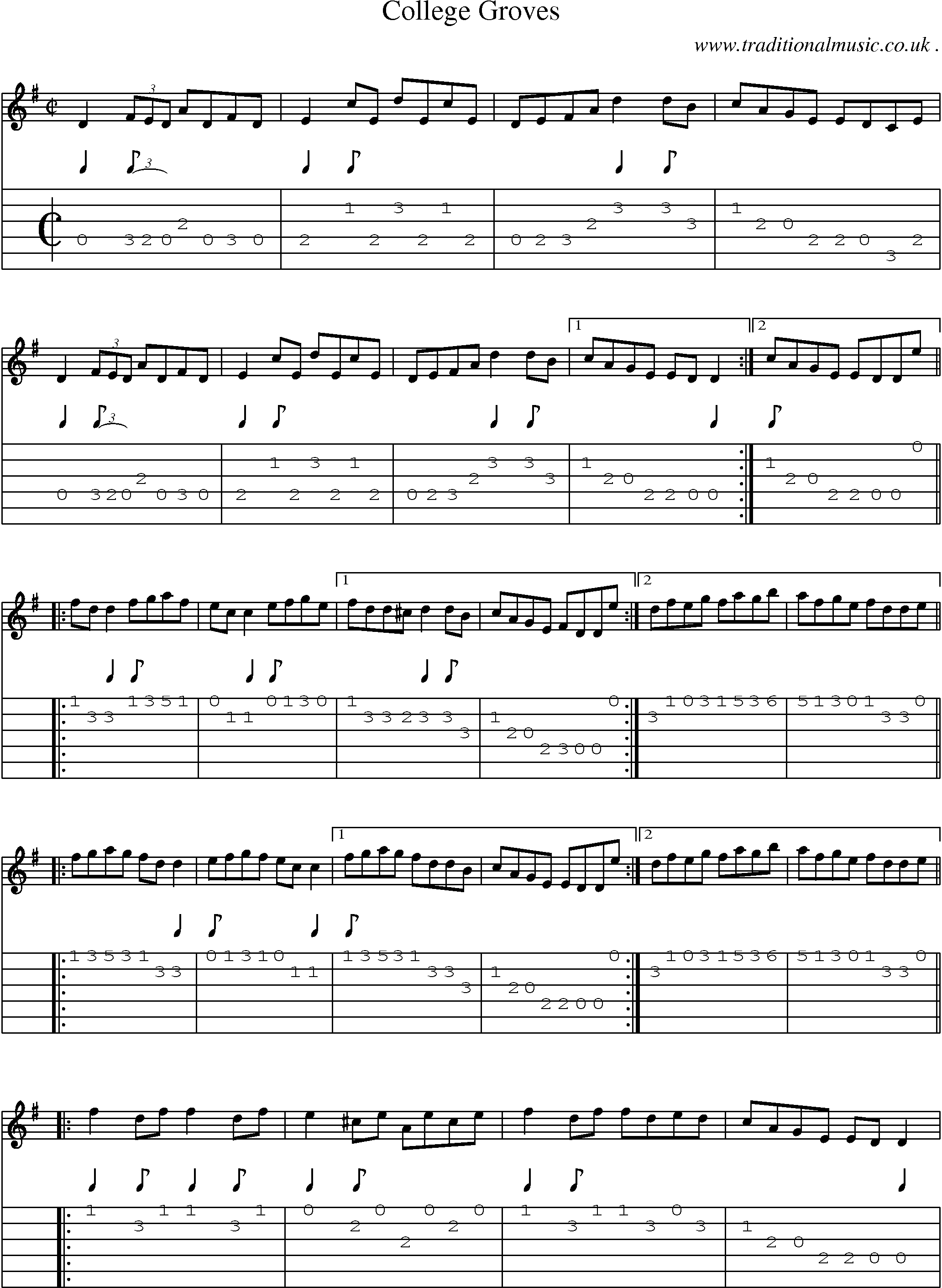 Sheet-Music and Guitar Tabs for College Groves