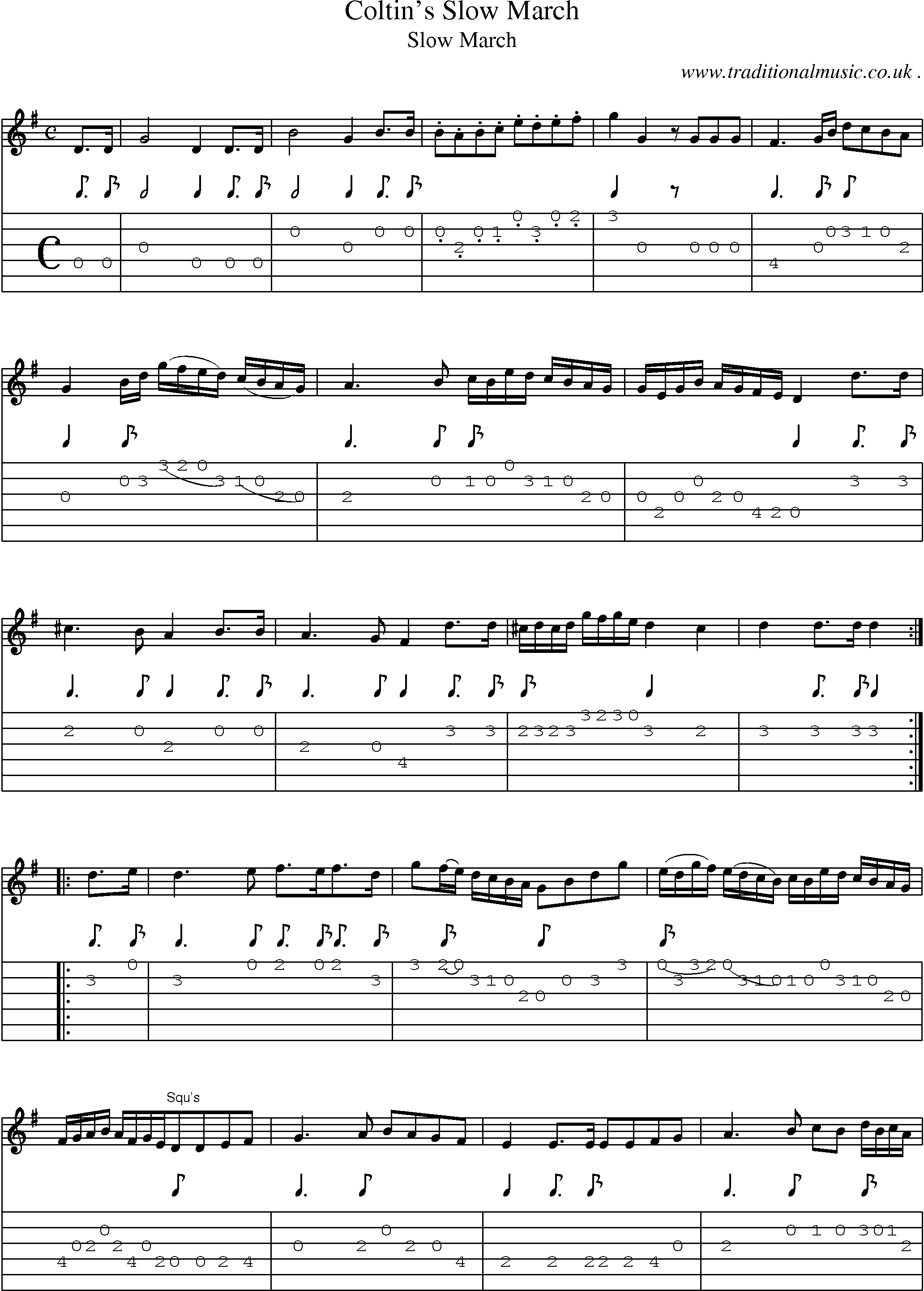 Sheet-Music and Guitar Tabs for Coltins Slow March