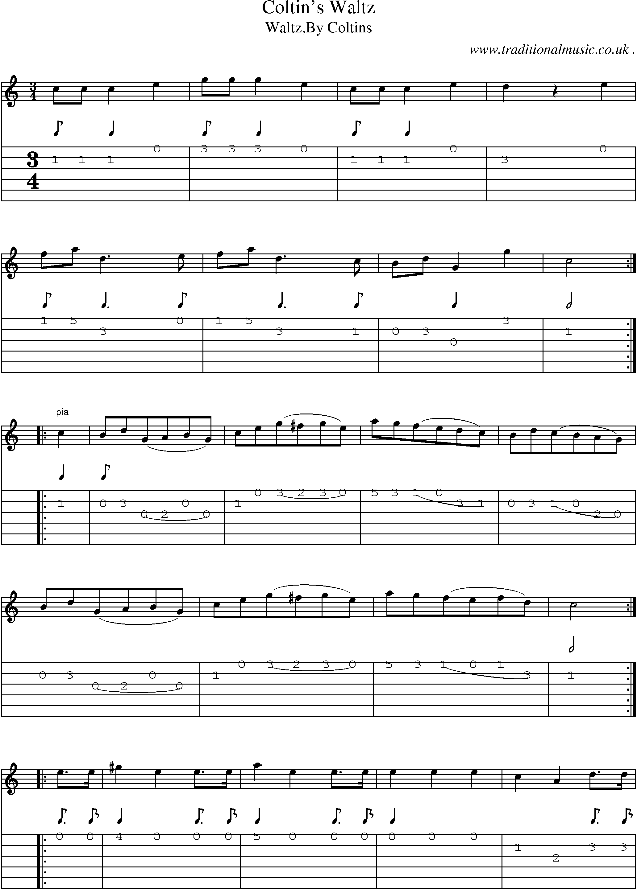 Sheet-Music and Guitar Tabs for Coltins Waltz