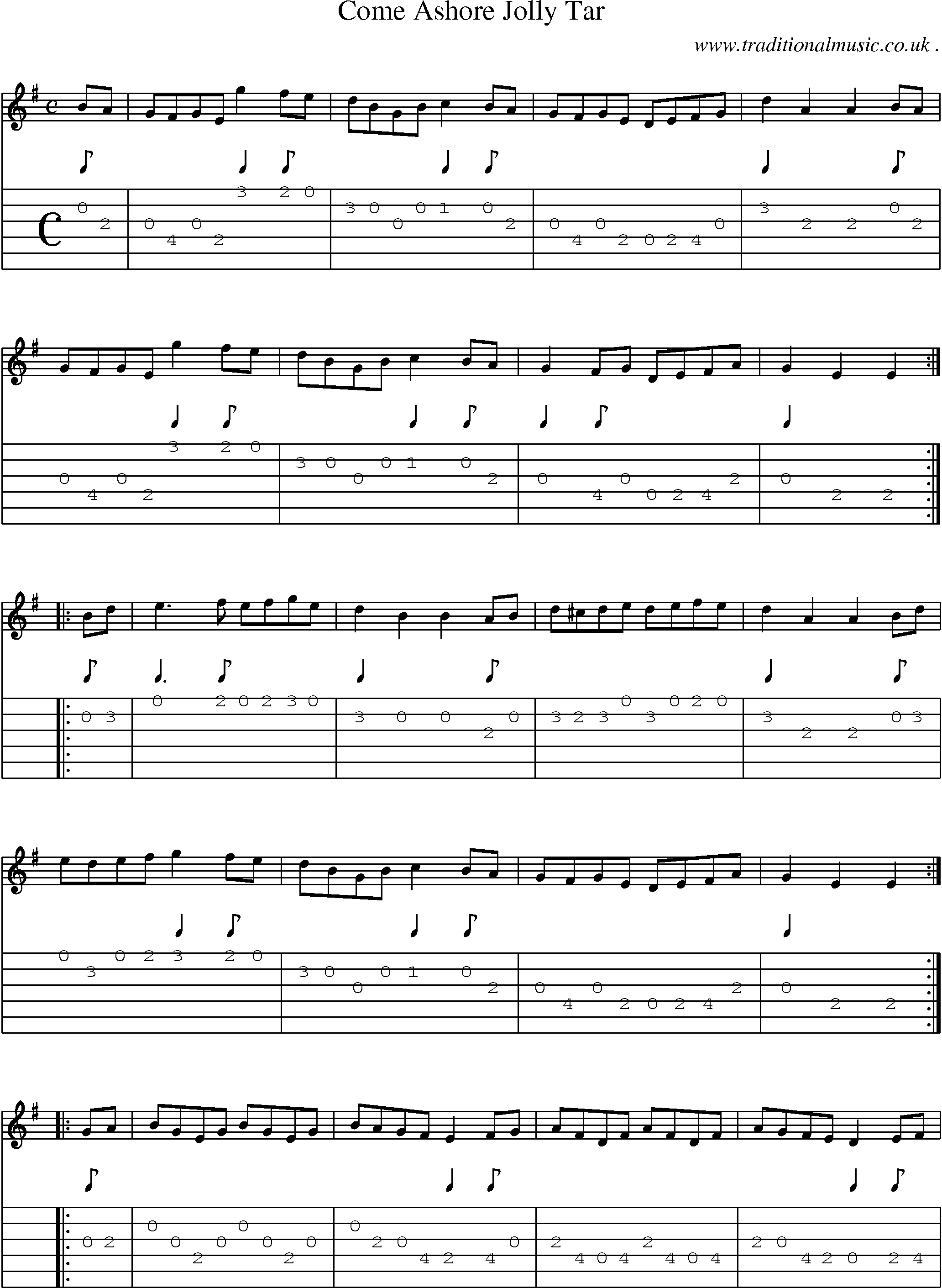 Sheet-Music and Guitar Tabs for Come Ashore Jolly Tar