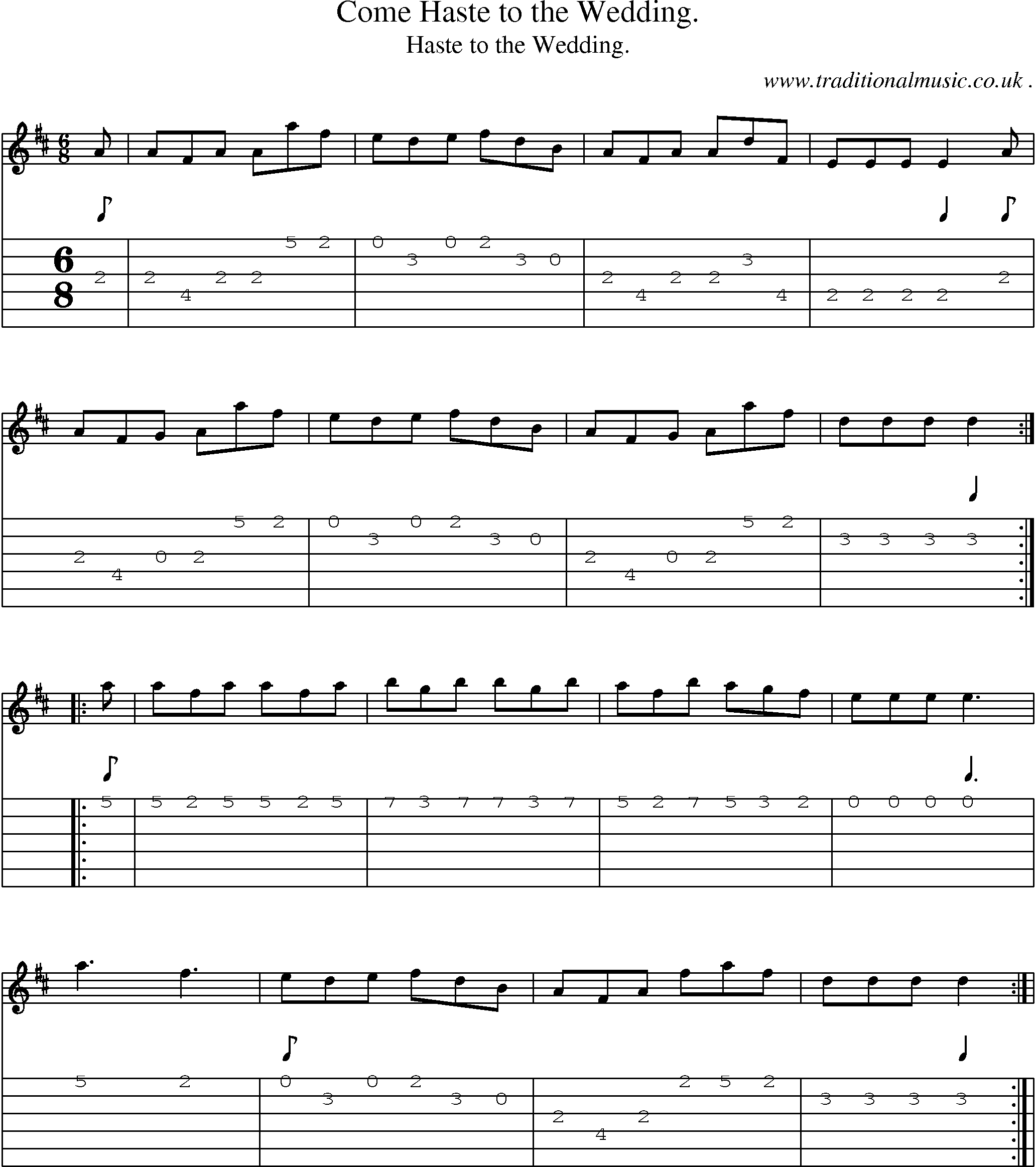 Sheet-Music and Guitar Tabs for Come Haste To The Wedding