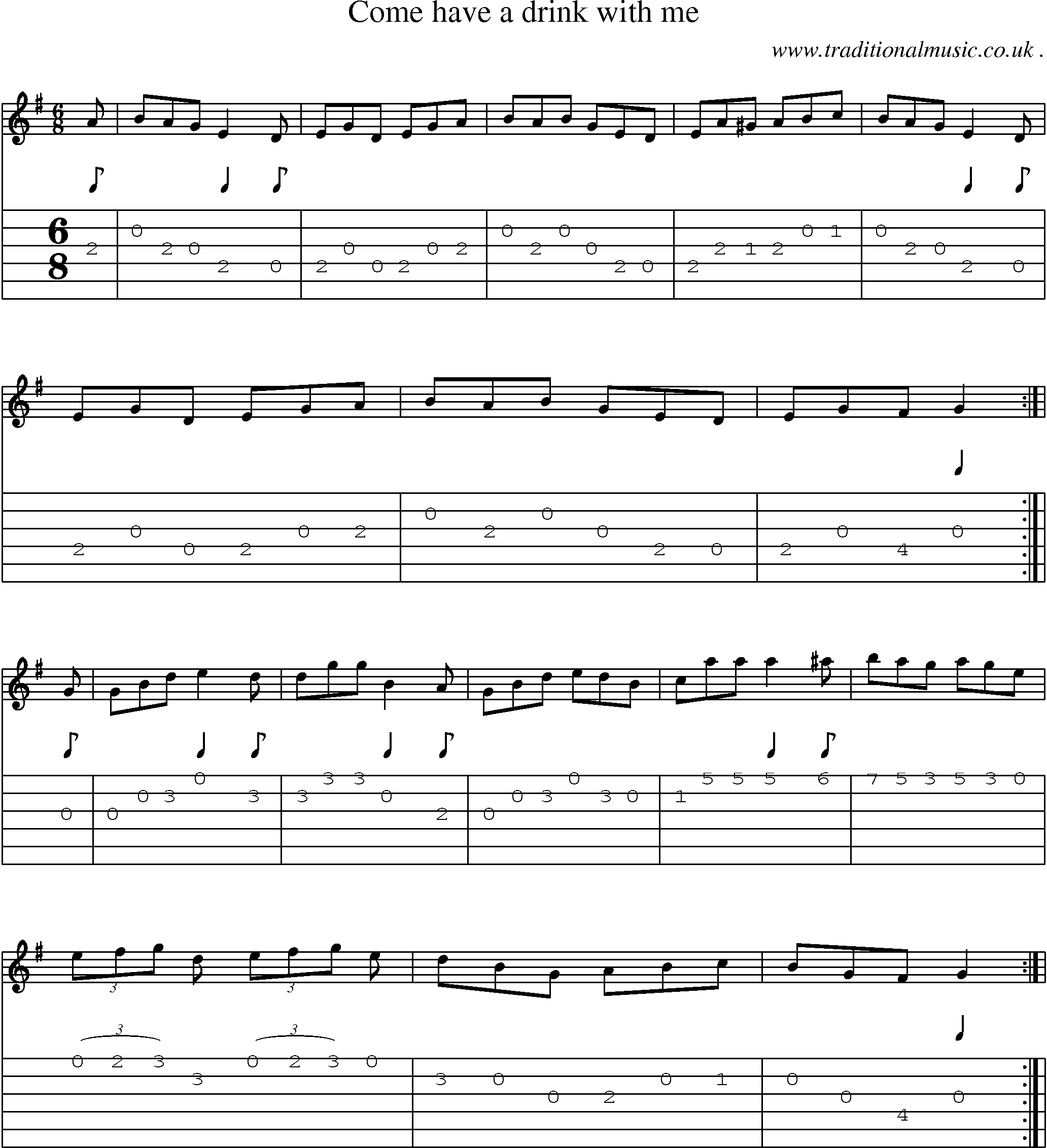 Sheet-Music and Guitar Tabs for Come Have A Drink With Me