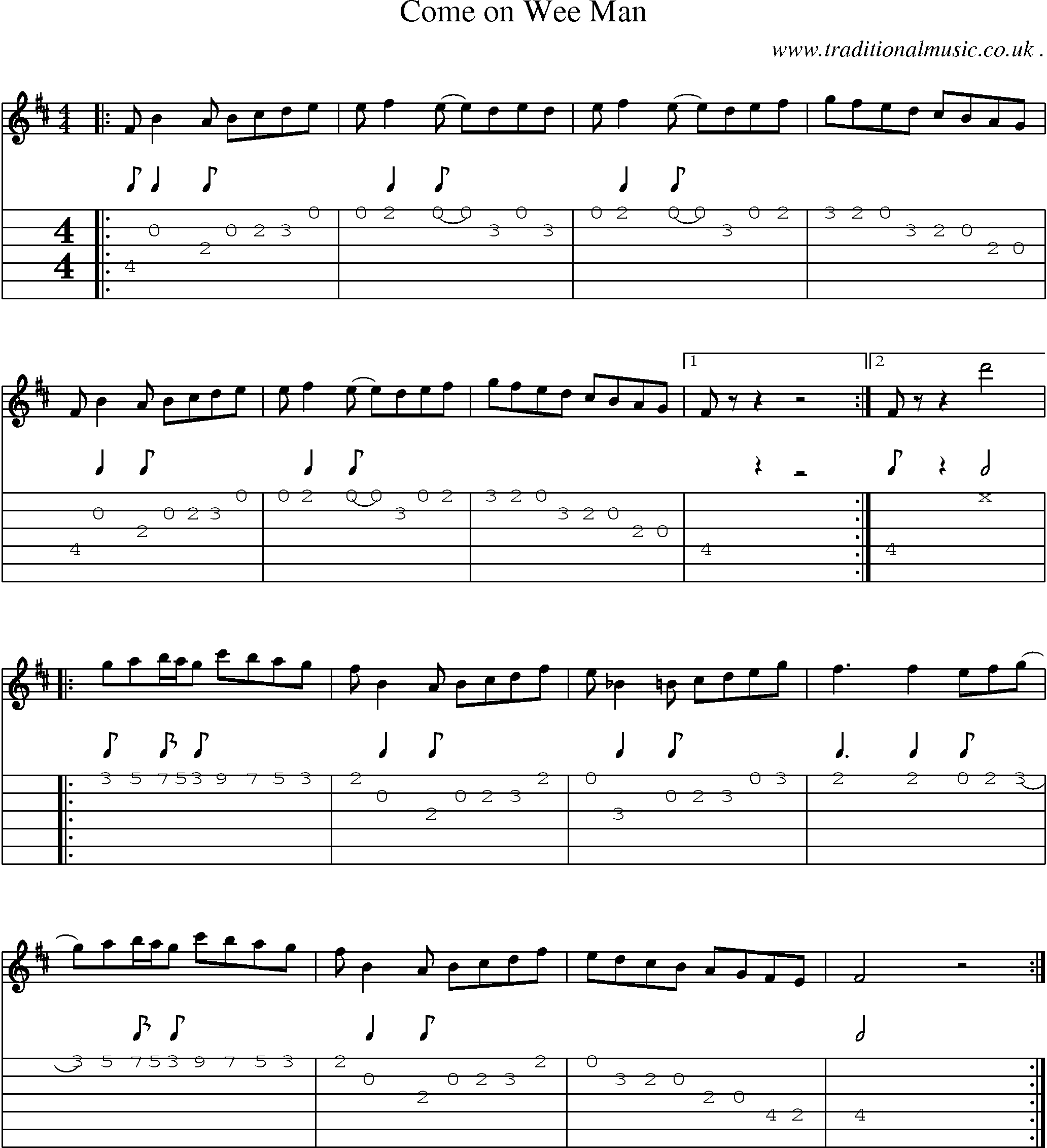 Sheet-Music and Guitar Tabs for Come On Wee Man
