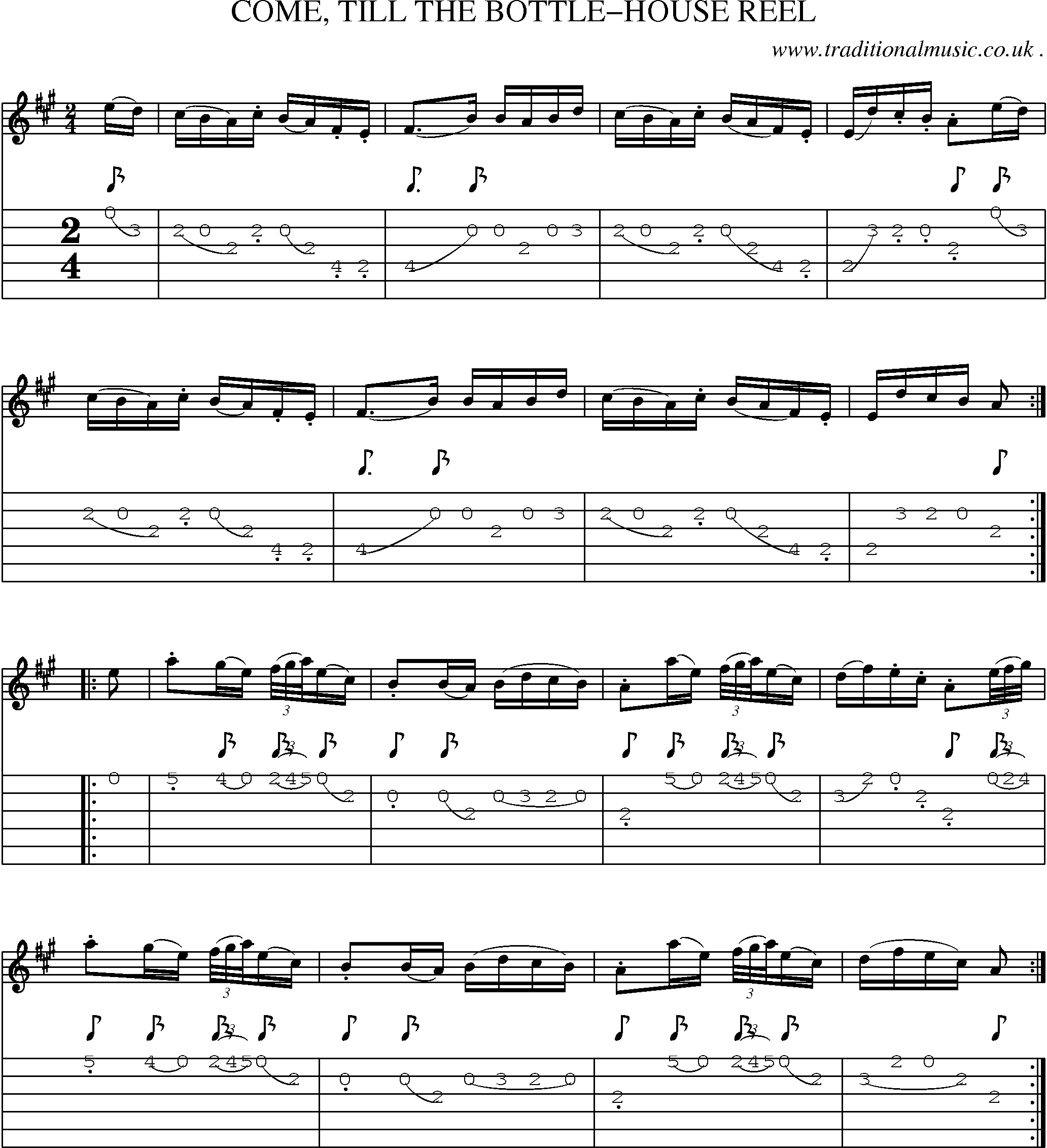 Sheet-Music and Guitar Tabs for Come Till The Bottle-house Reel