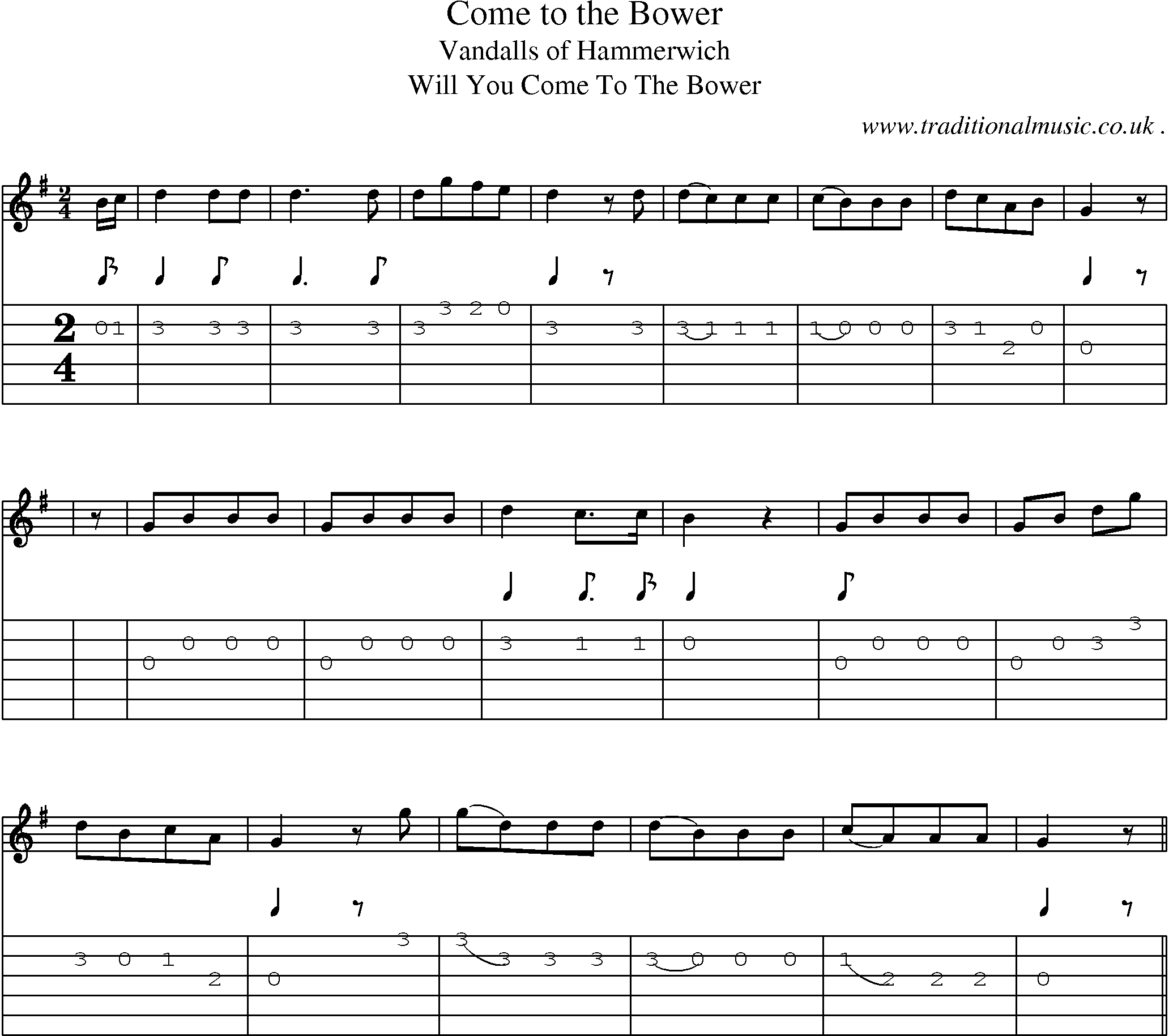 Sheet-Music and Guitar Tabs for Come To The Bower