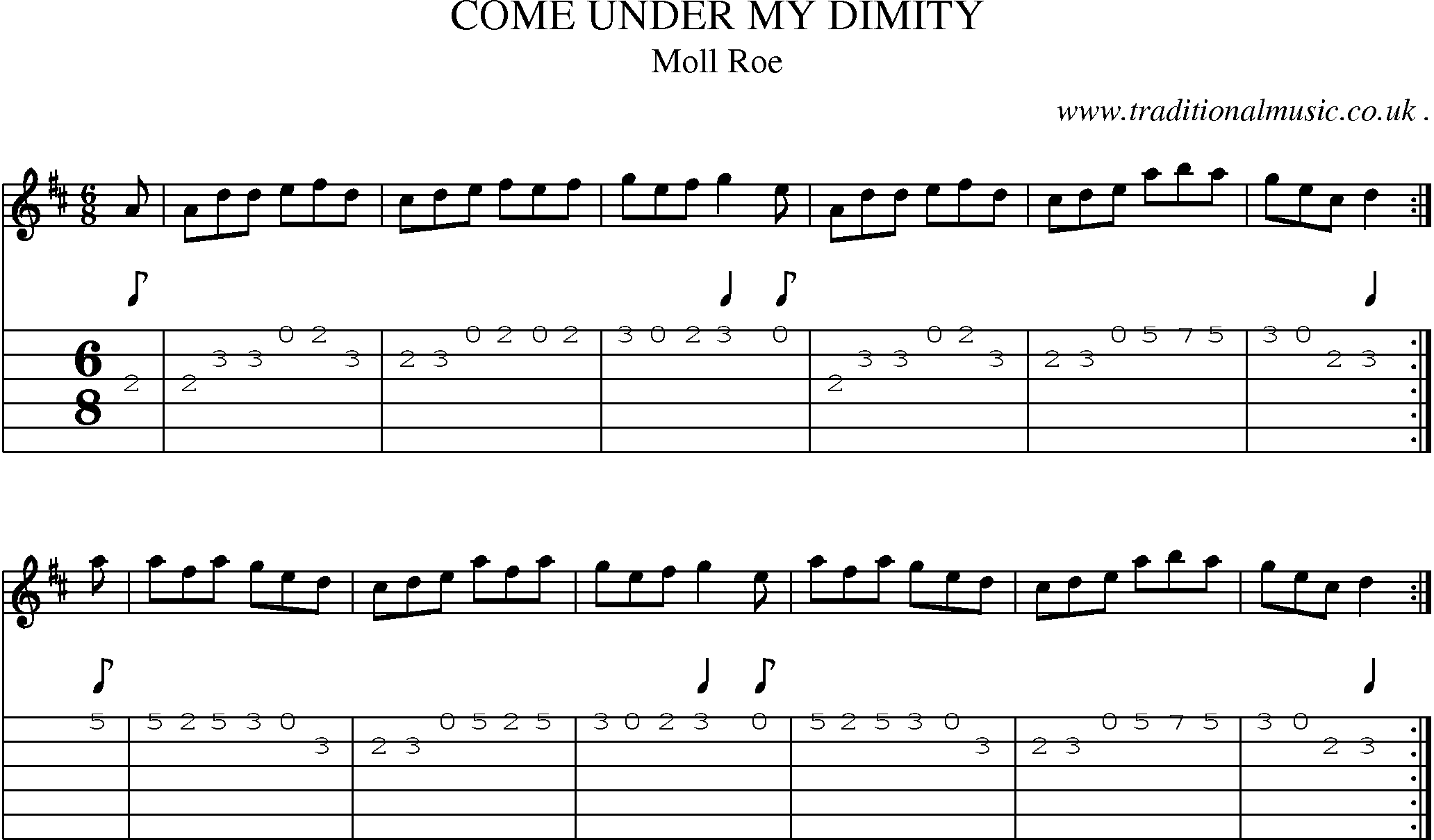Sheet-Music and Guitar Tabs for Come Under My Dimity