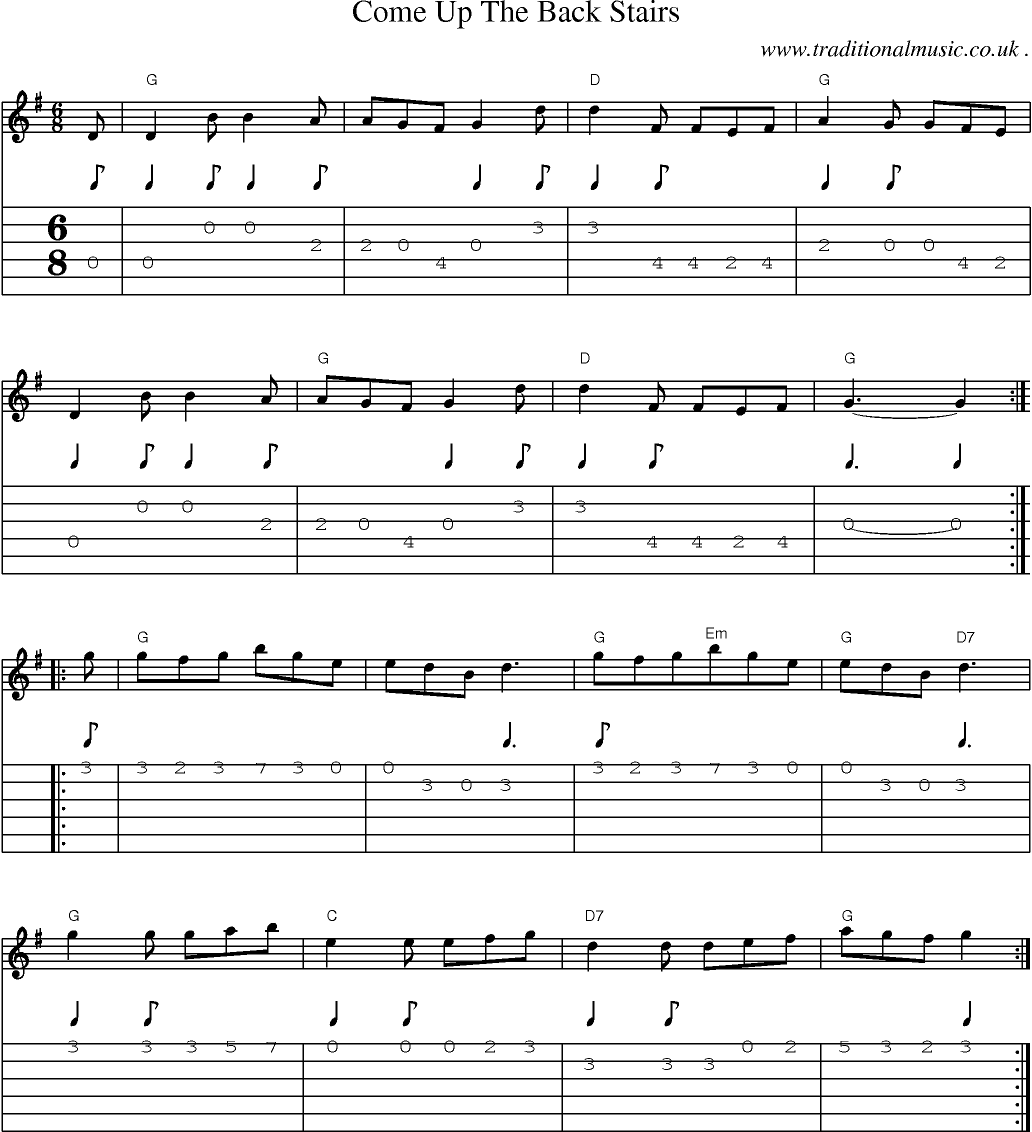 Sheet-Music and Guitar Tabs for Come Up The Back Stairs