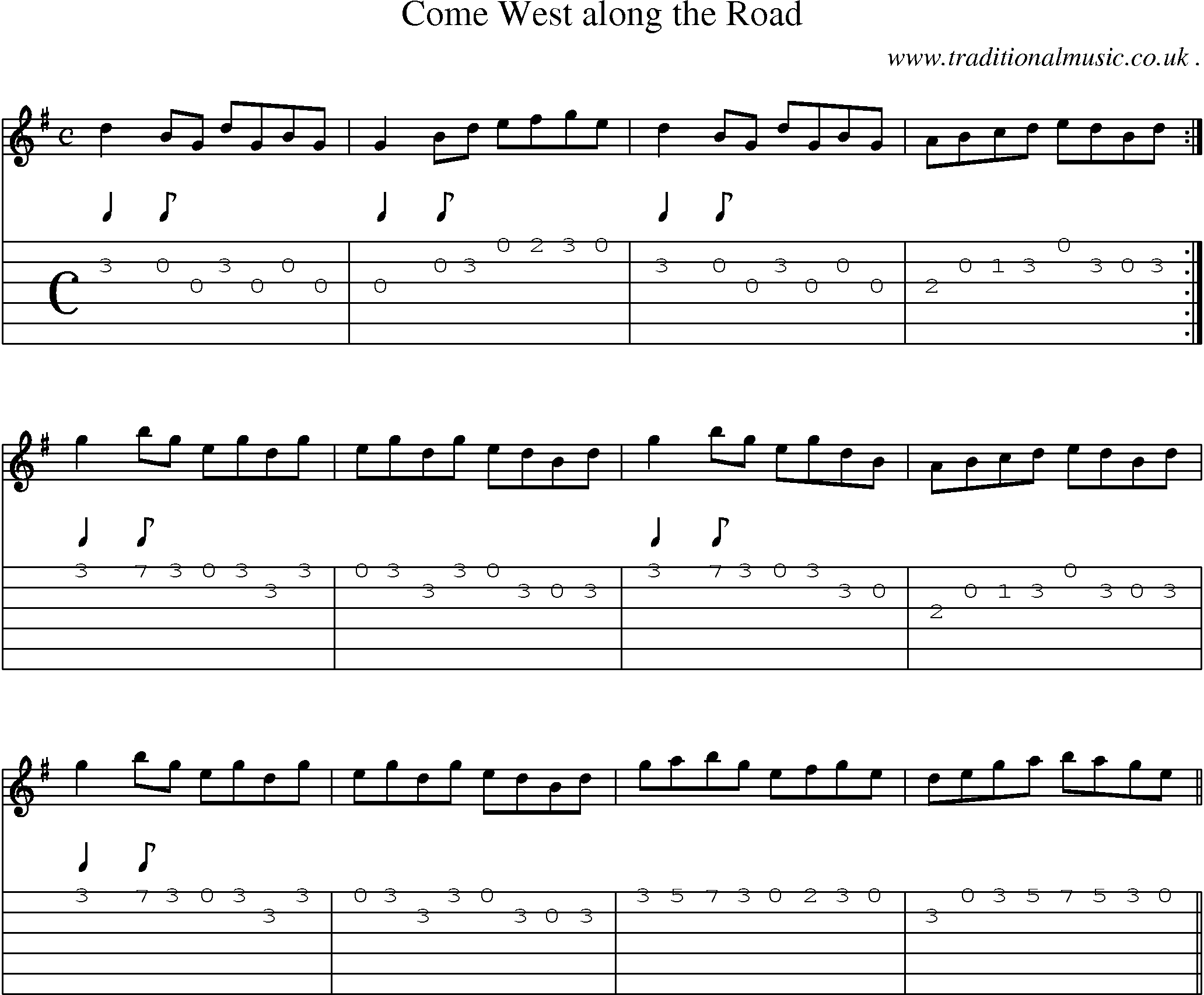 Sheet-Music and Guitar Tabs for Come West Along The Road