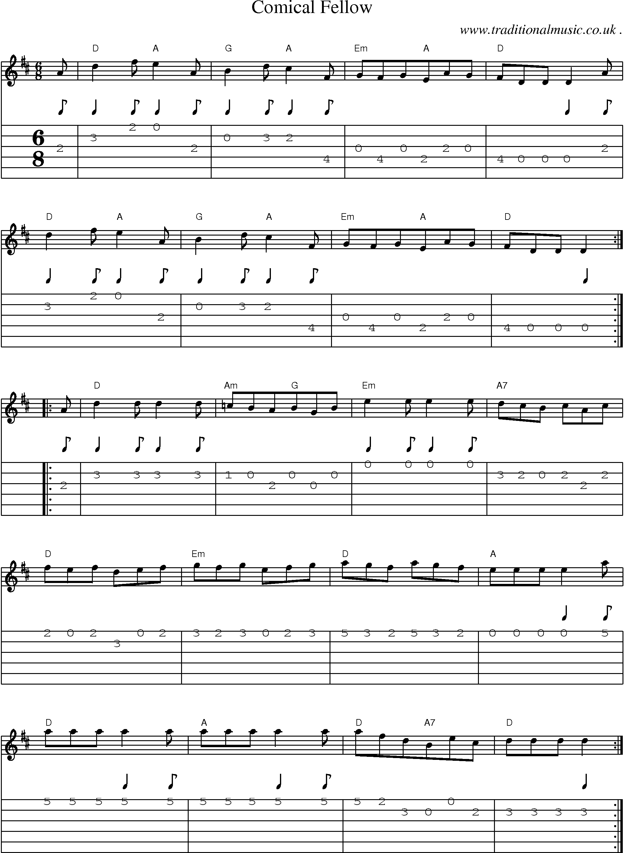 Sheet-Music and Guitar Tabs for Comical Fellow