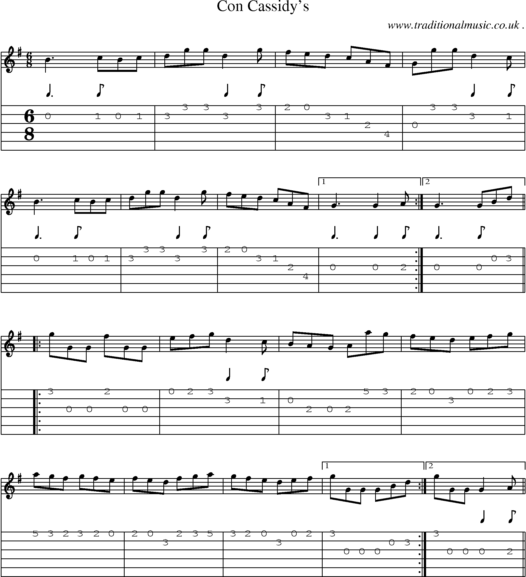 Sheet-Music and Guitar Tabs for Con Cassidys