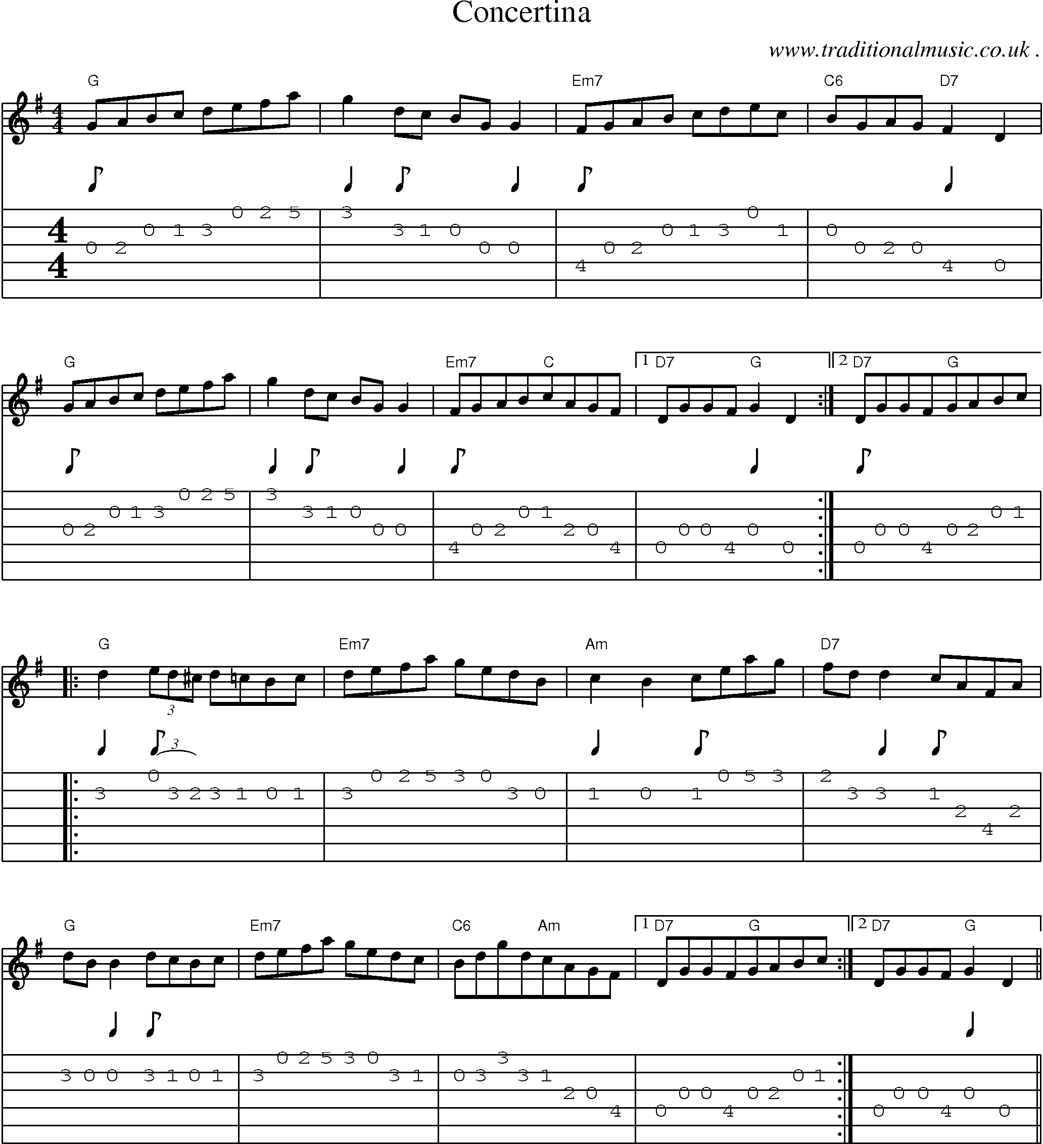 Sheet-Music and Guitar Tabs for Concertina