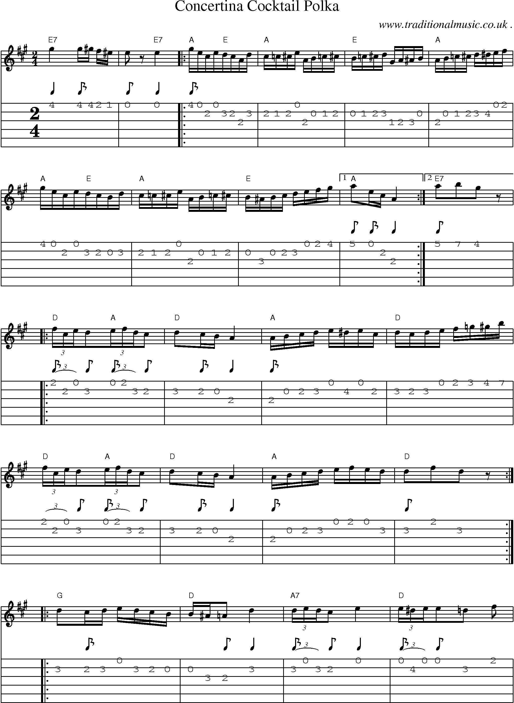Sheet-Music and Guitar Tabs for Concertina Cocktail Polka
