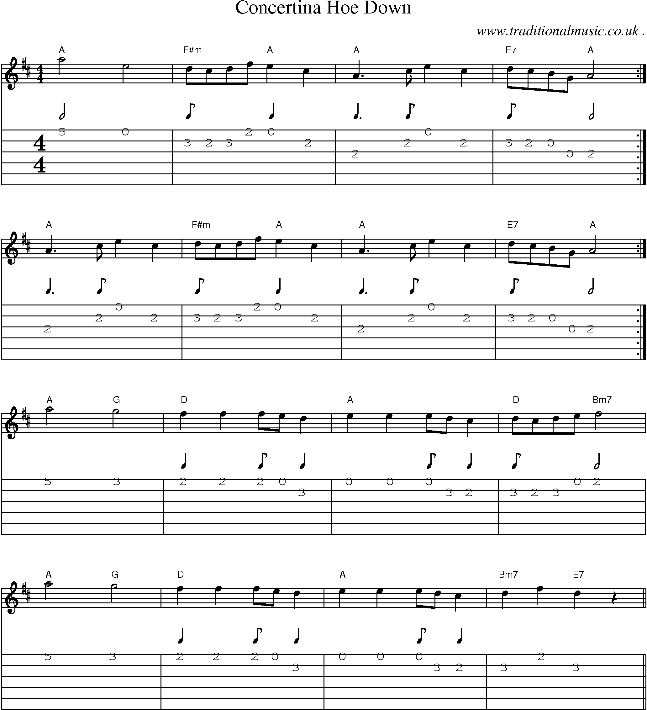 Sheet-Music and Guitar Tabs for Concertina Hoe Down