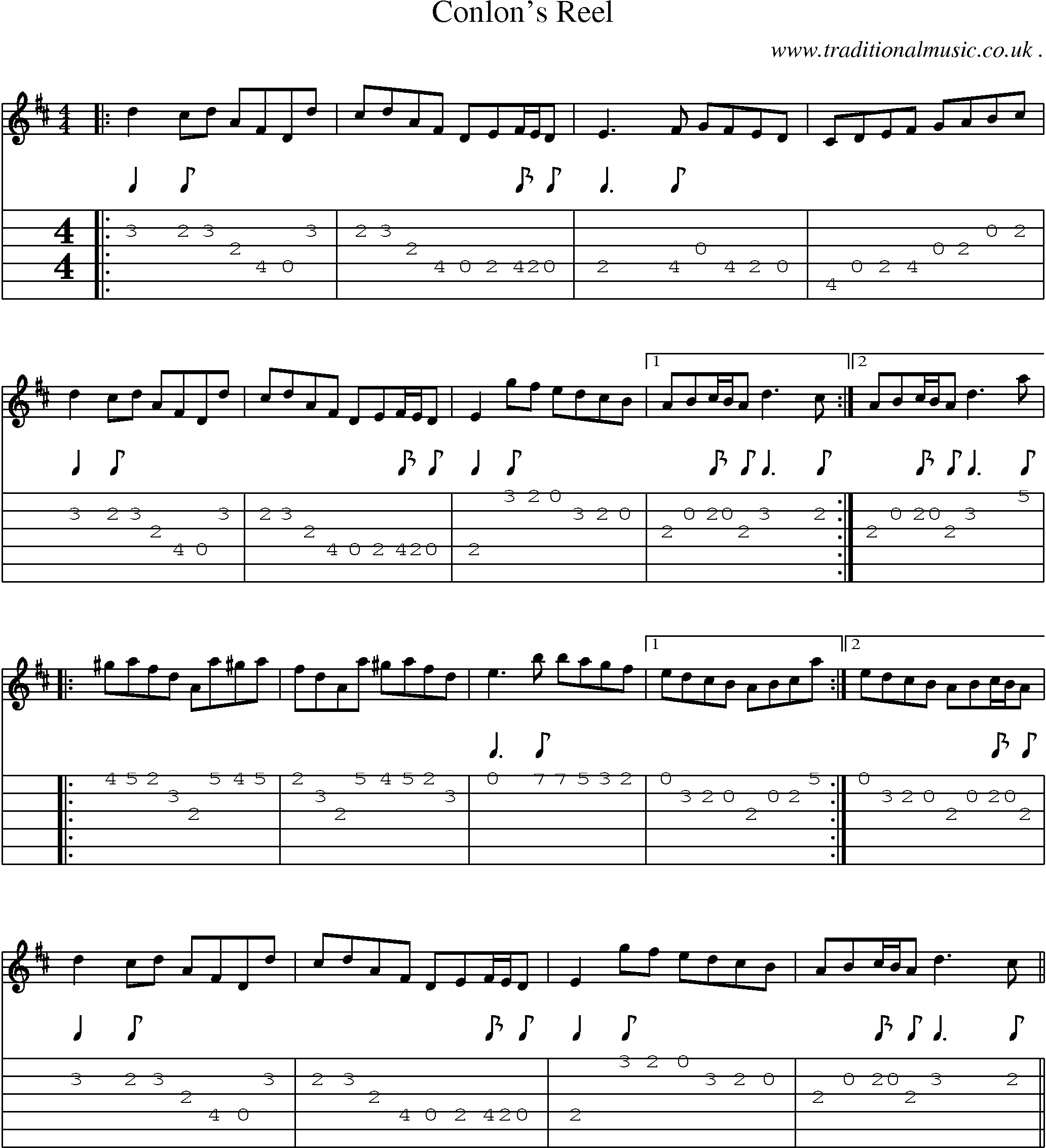 Sheet-Music and Guitar Tabs for Conlons Reel