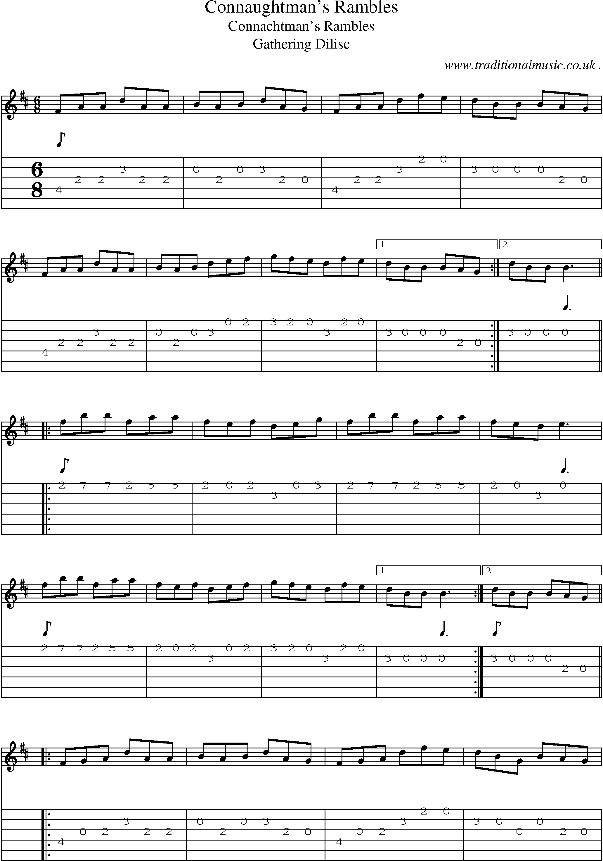 Sheet-Music and Guitar Tabs for Connaughtmans Rambles