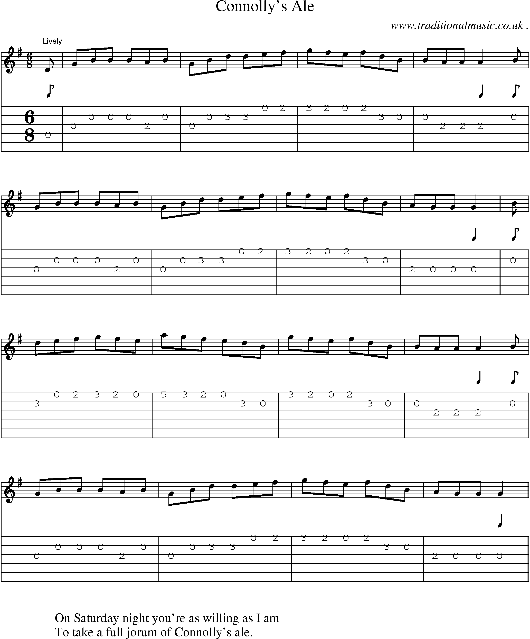 Sheet-Music and Guitar Tabs for Connollys Ale