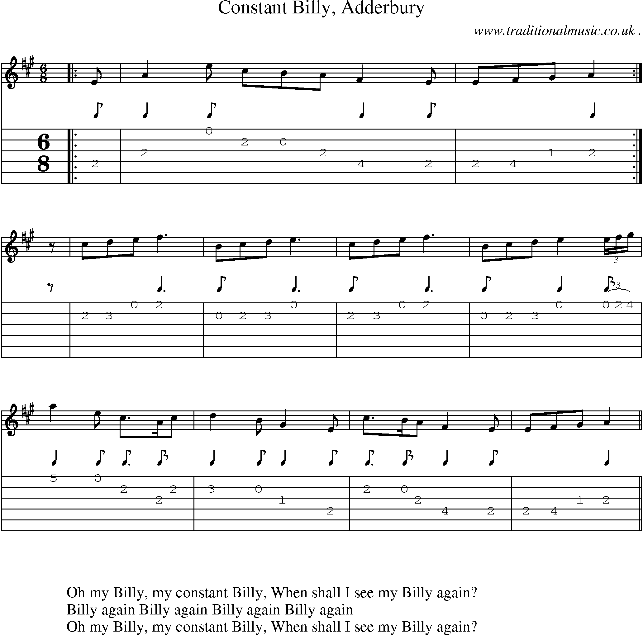 Sheet-Music and Guitar Tabs for Constant Billy Adderbury