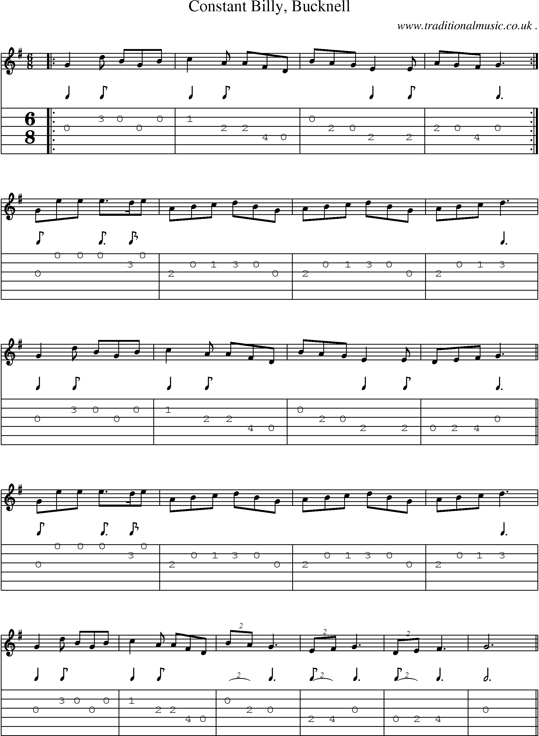 Sheet-Music and Guitar Tabs for Constant Billy Bucknell
