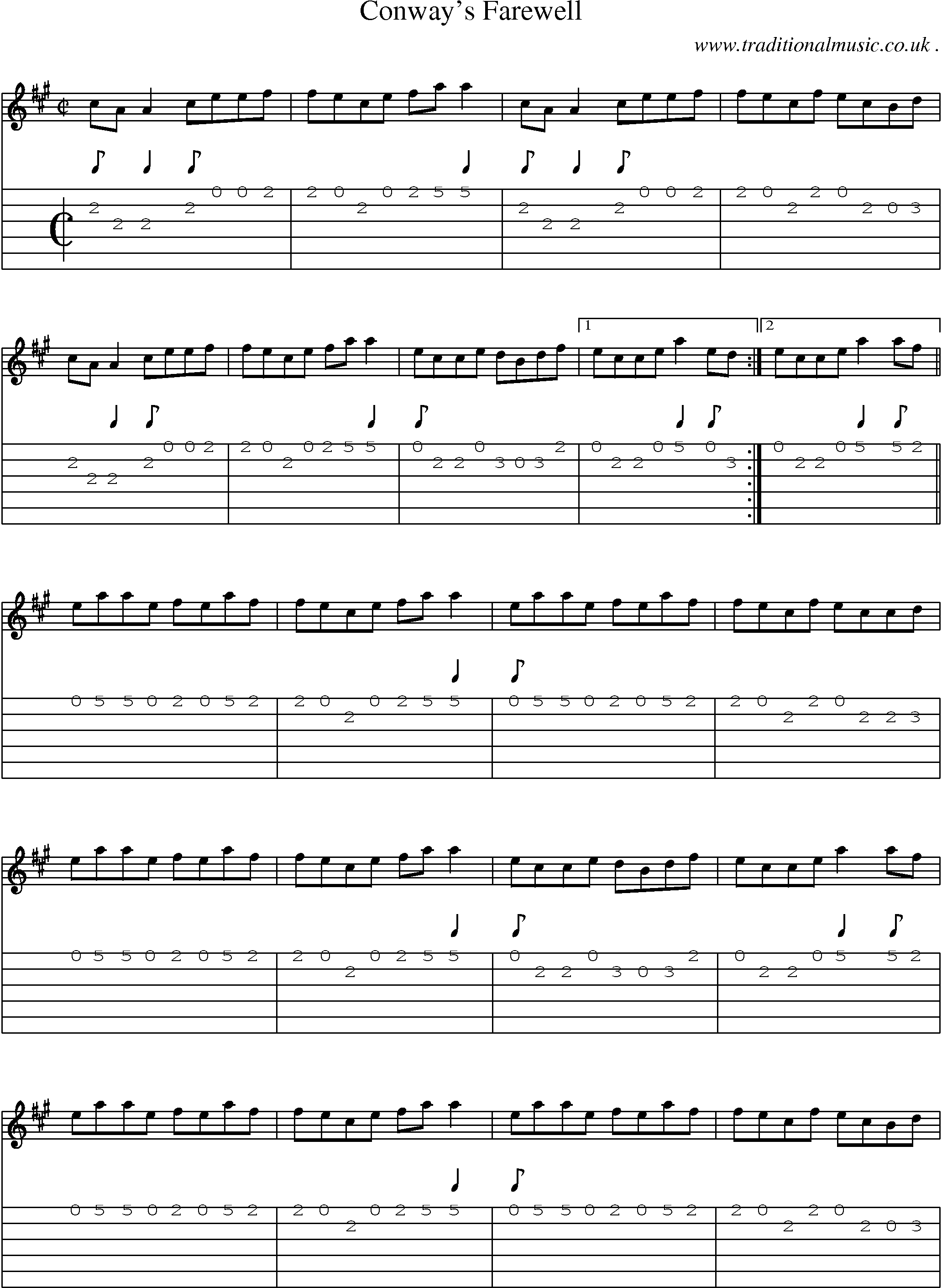 Sheet-Music and Guitar Tabs for Conways Farewell
