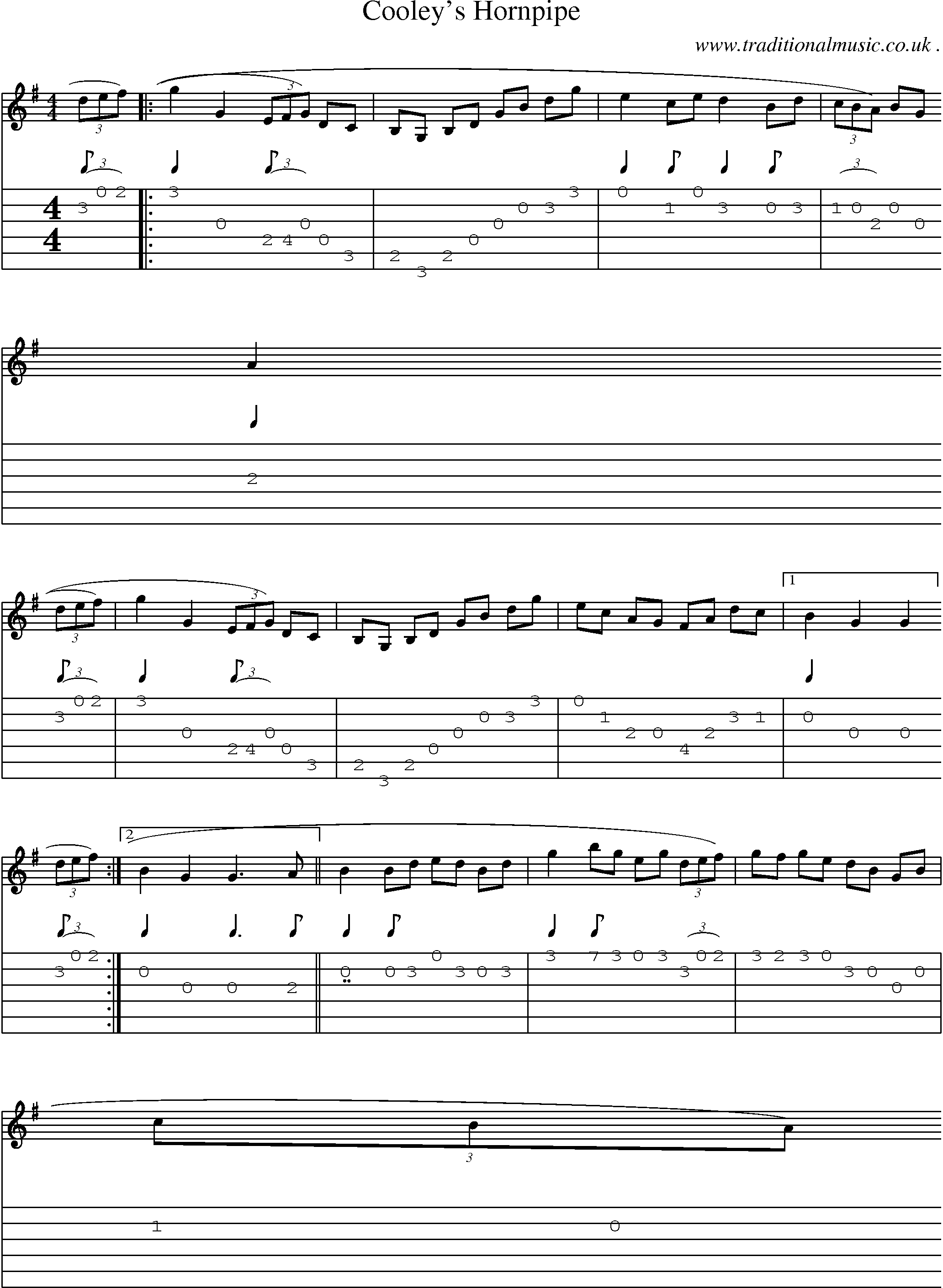 Sheet-Music and Guitar Tabs for Cooleys Hornpipe