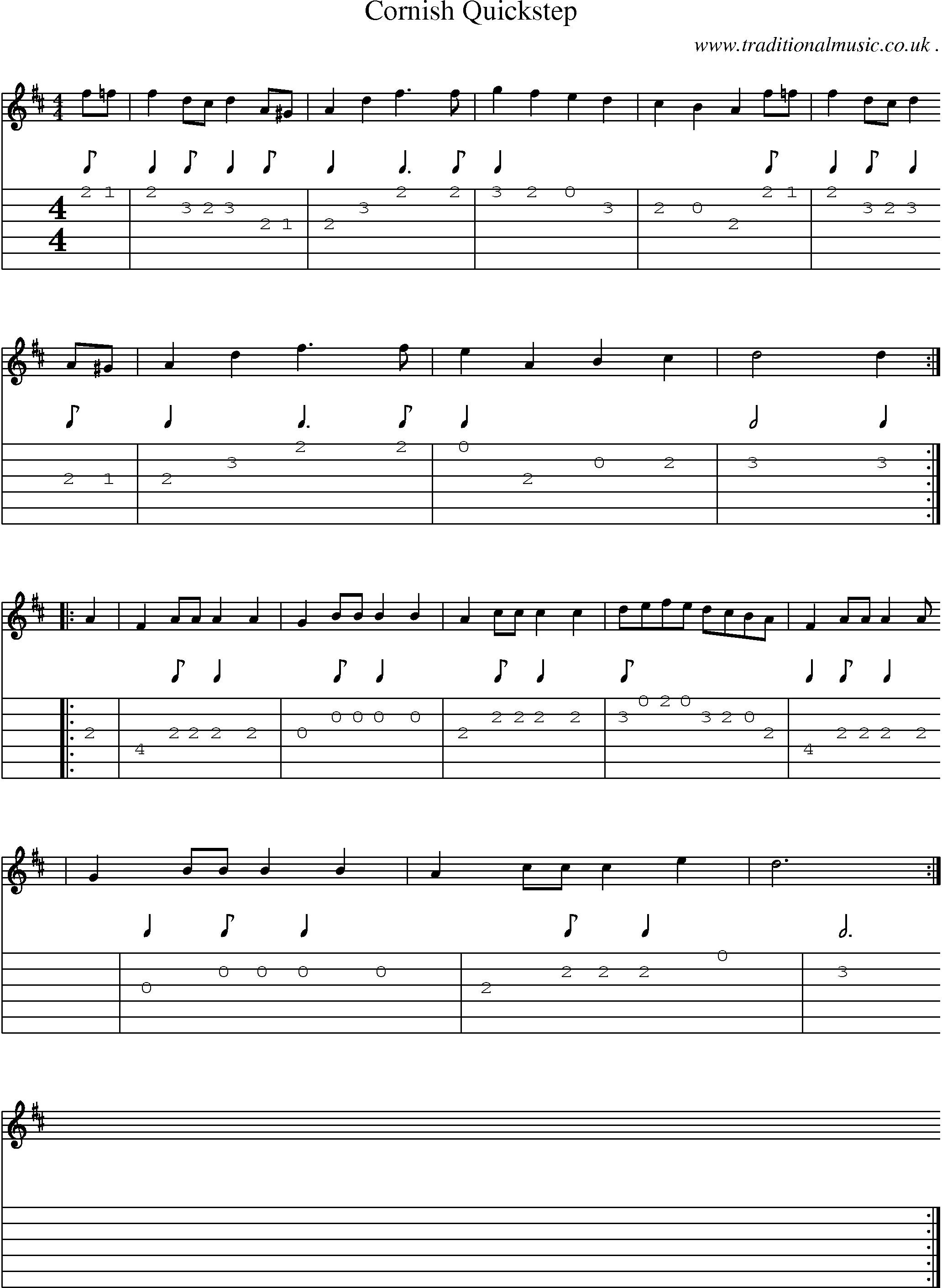 Sheet-Music and Guitar Tabs for Cornish Quickstep