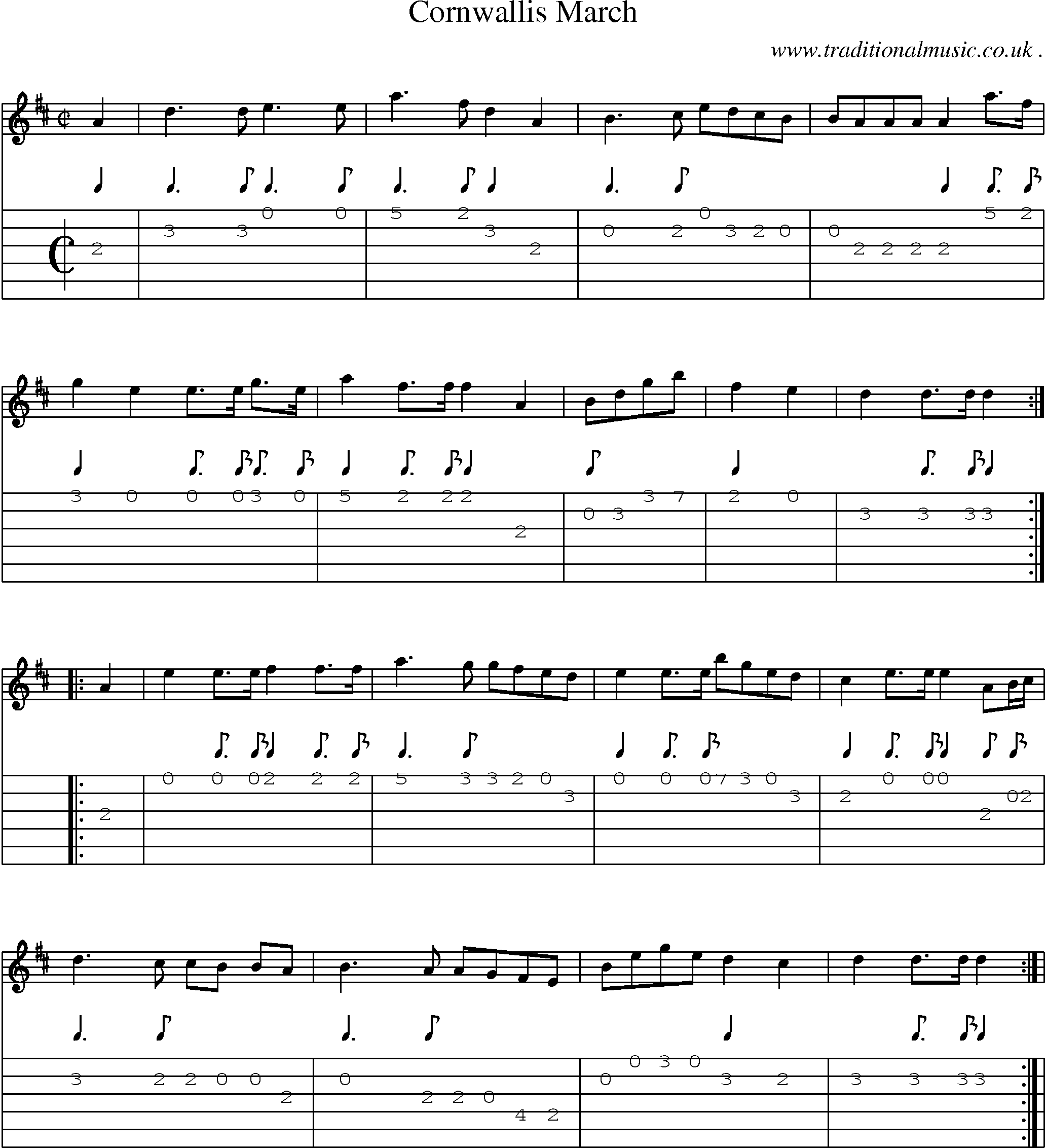 Sheet-Music and Guitar Tabs for Cornwallis March