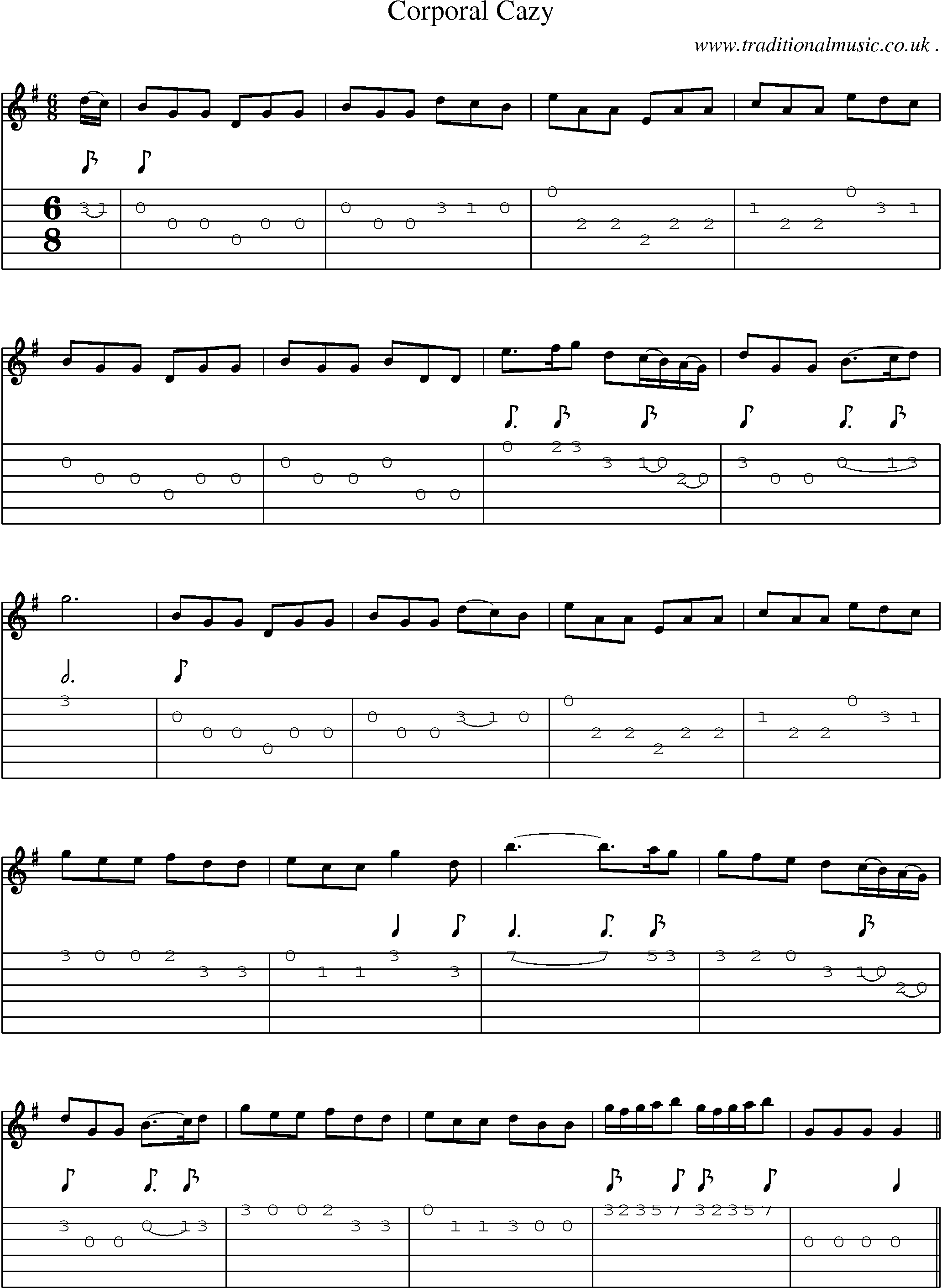 Sheet-Music and Guitar Tabs for Corporal Cazy