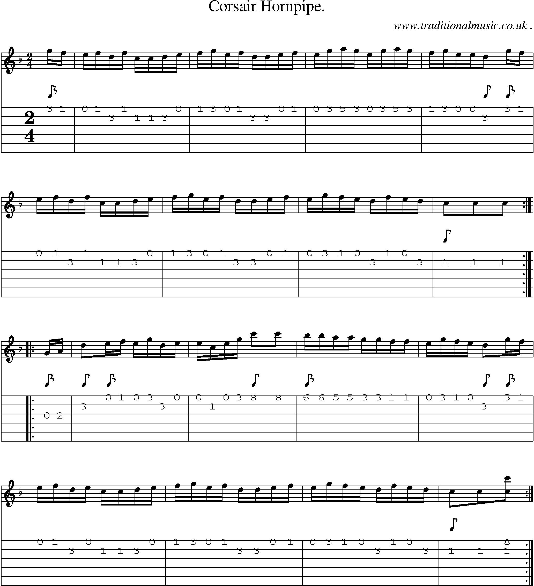 Sheet-Music and Guitar Tabs for Corsair Hornpipe
