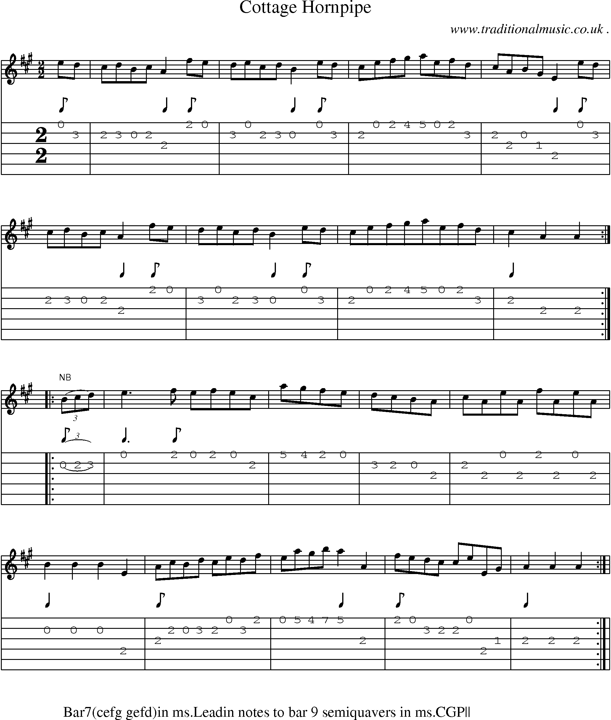 Sheet-Music and Guitar Tabs for Cottage Hornpipe