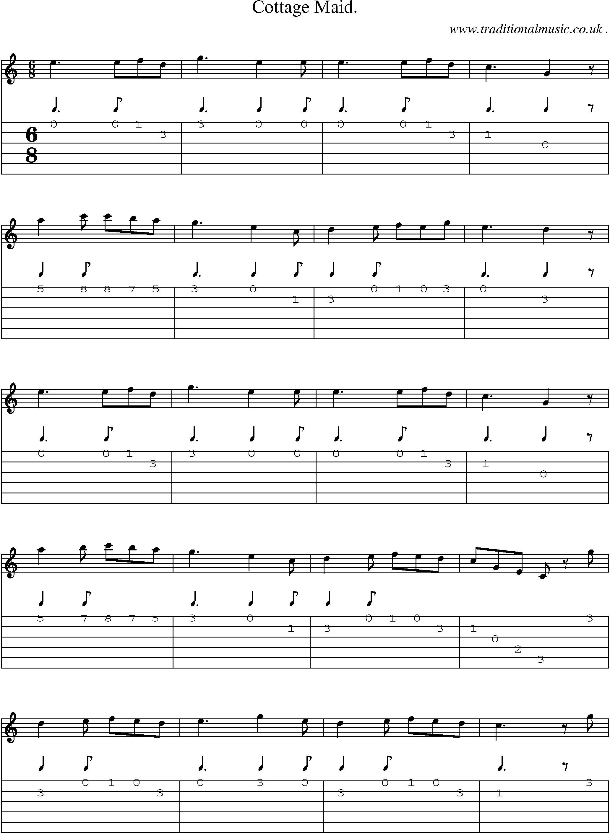 Sheet-Music and Guitar Tabs for Cottage Maid