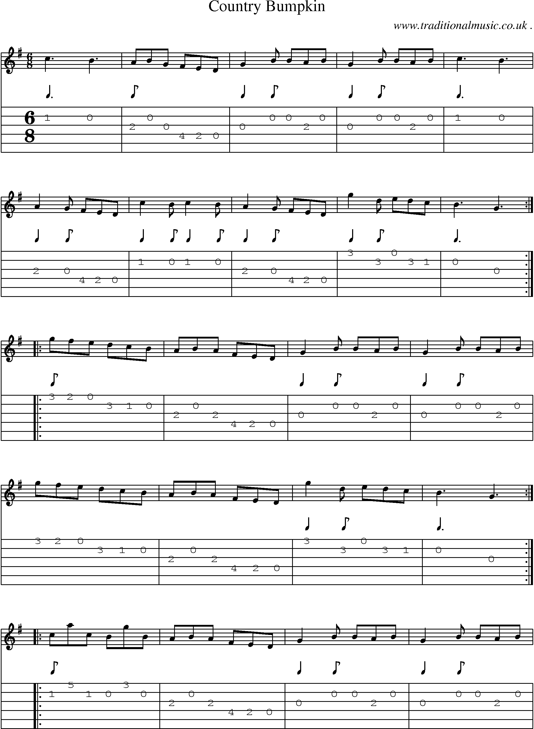 Sheet-Music and Guitar Tabs for Country Bumpkin