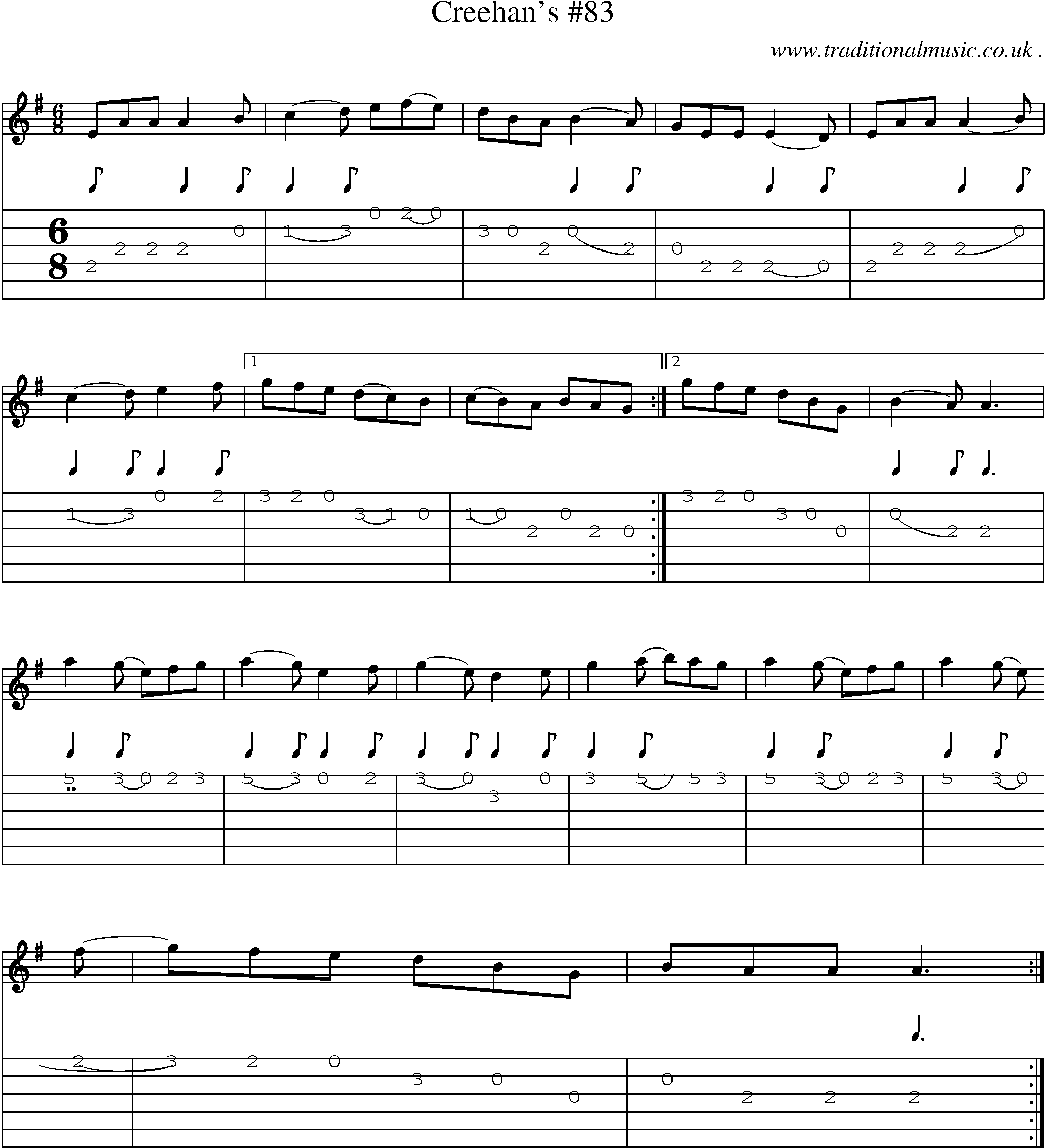 Sheet-Music and Guitar Tabs for Creehans 83