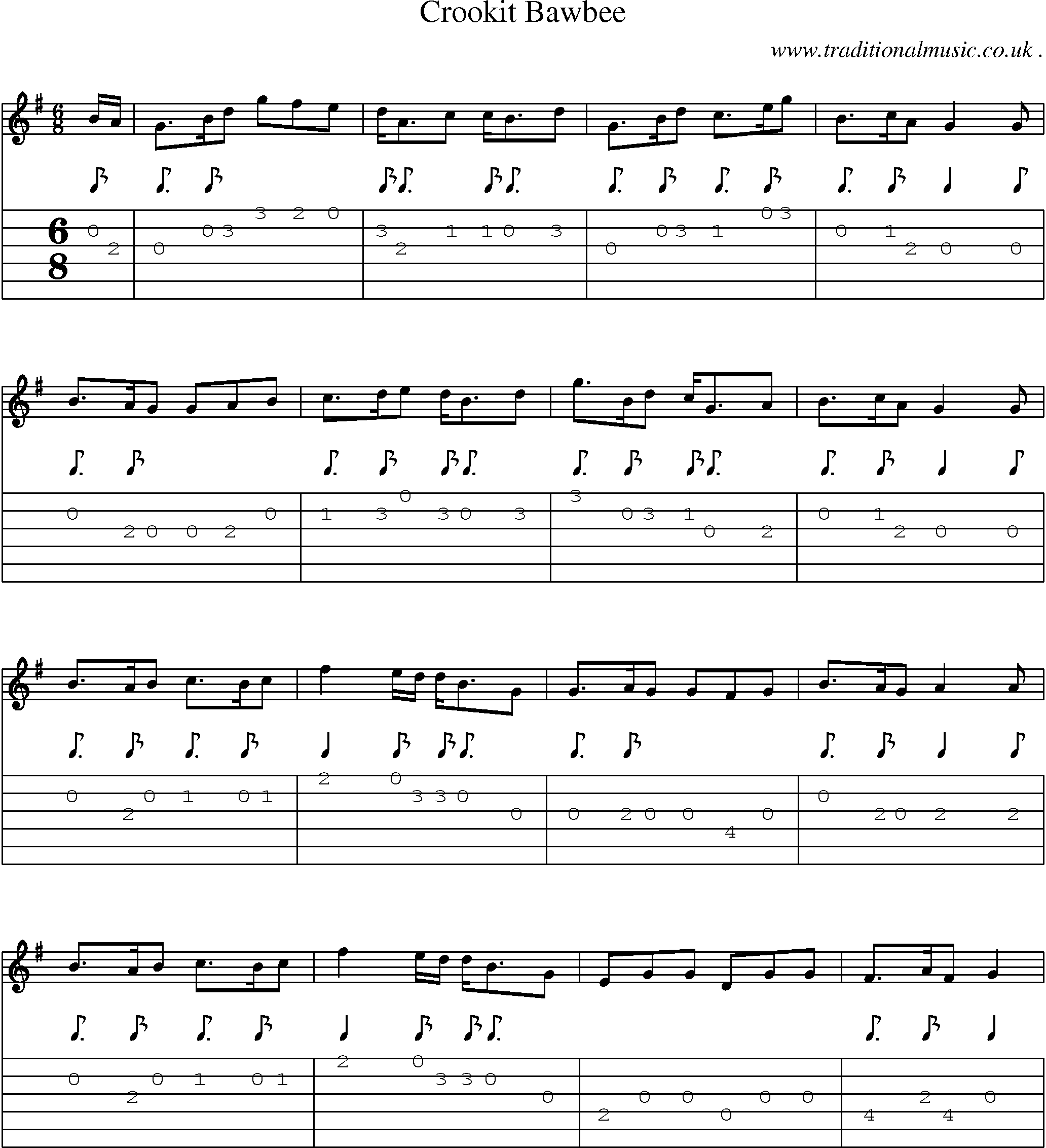 Sheet-Music and Guitar Tabs for Crookit Bawbee