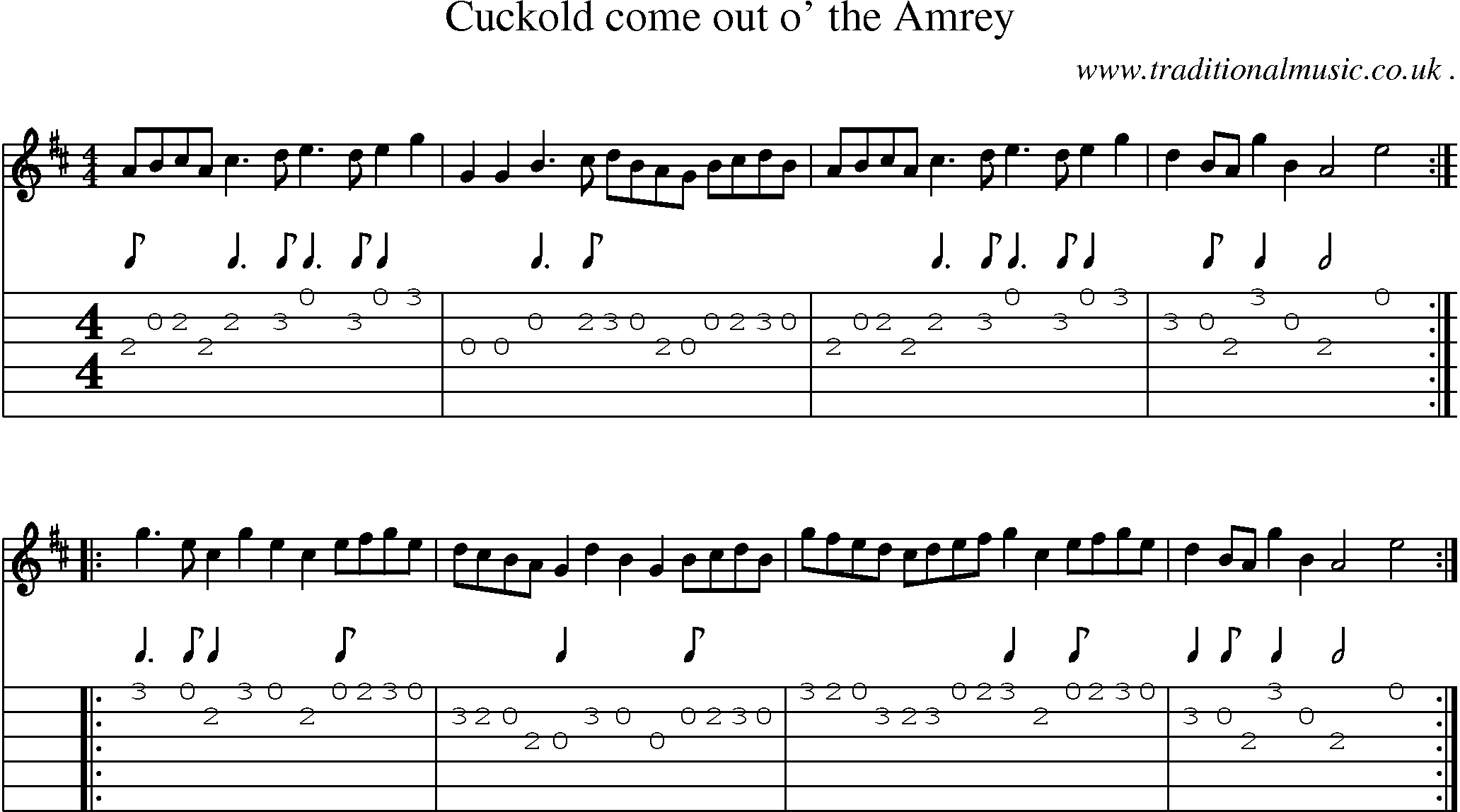 Sheet-Music and Guitar Tabs for Cuckold Come Out O The Amrey