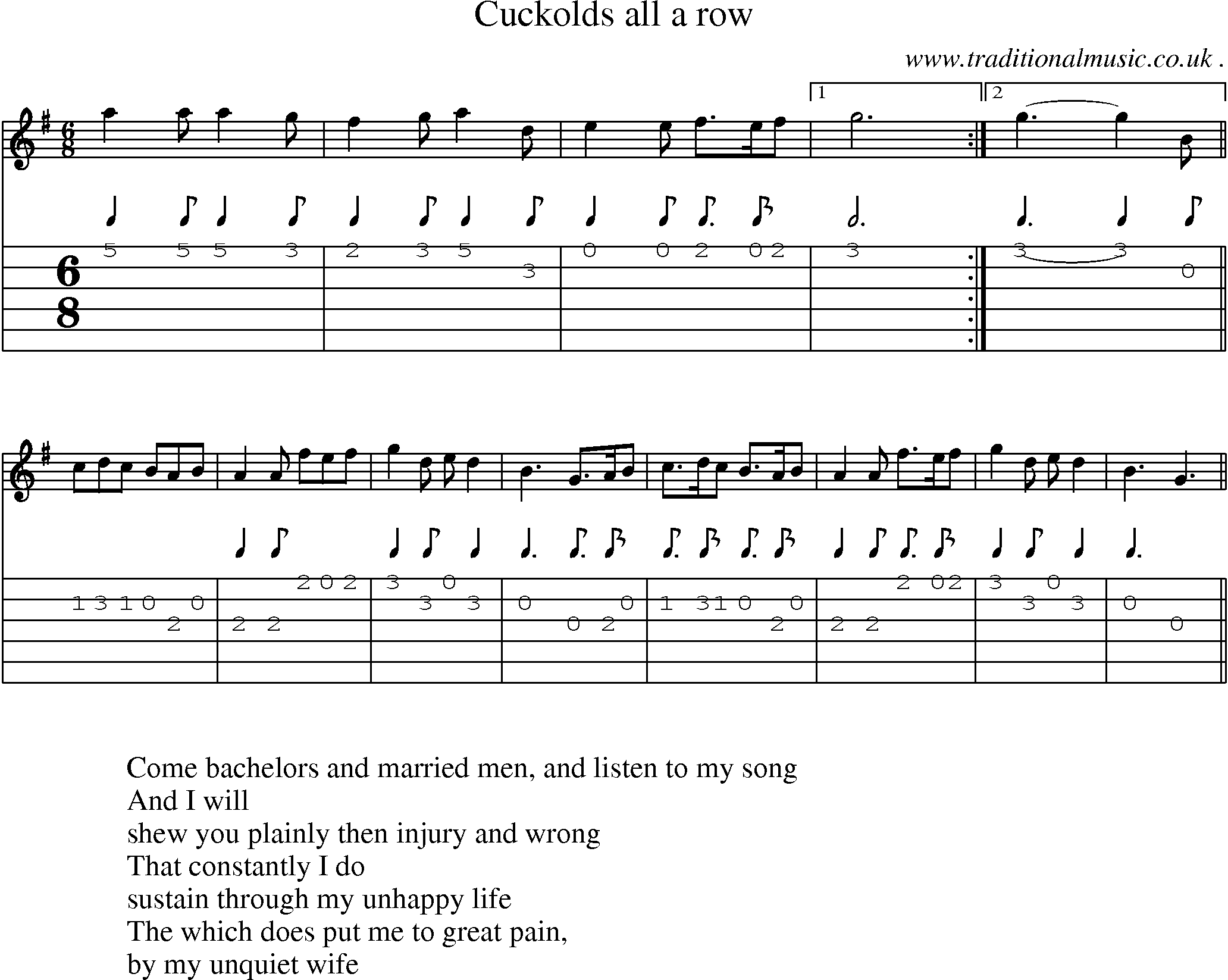 Sheet-Music and Guitar Tabs for Cuckolds All A Row