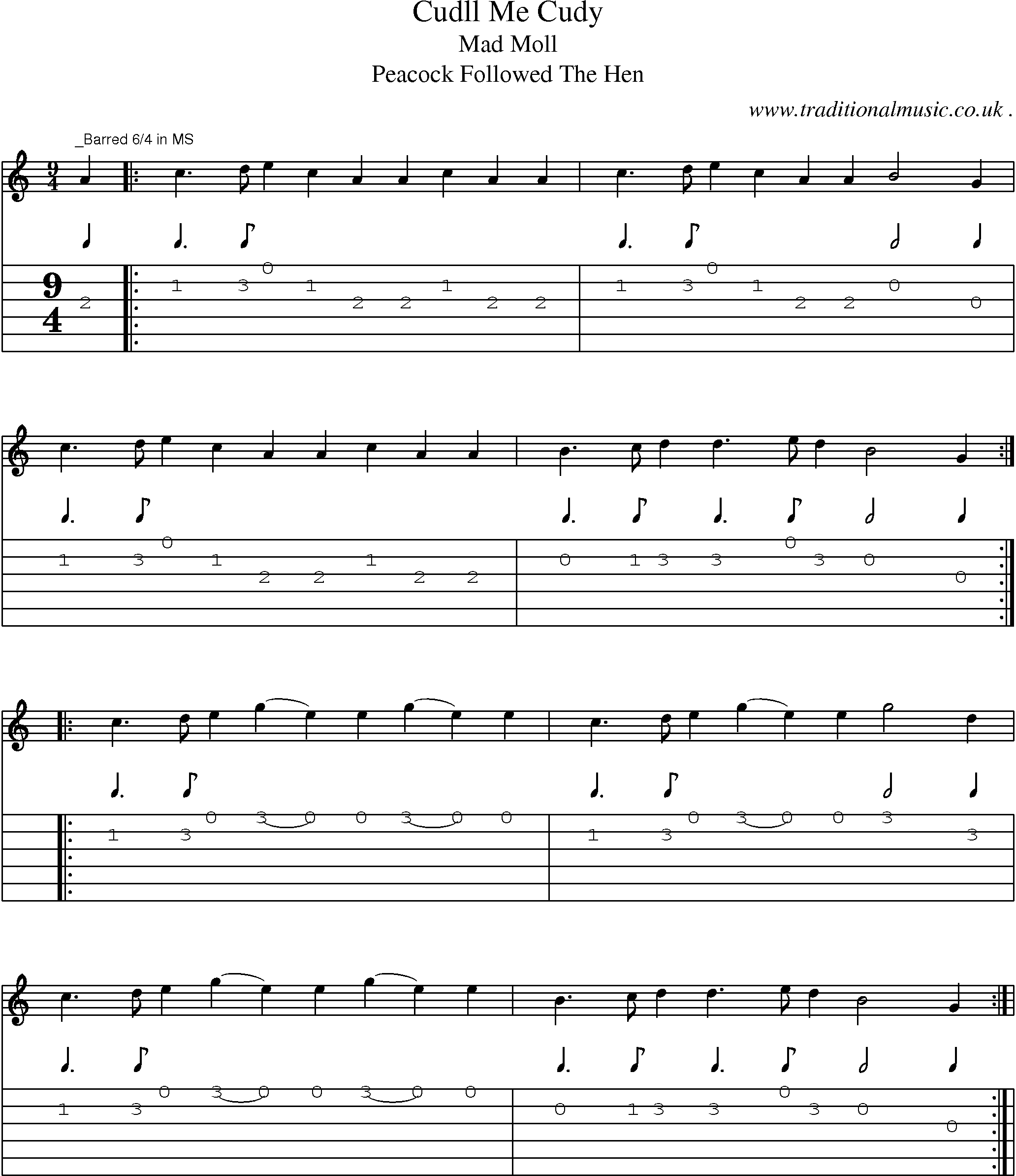 Sheet-Music and Guitar Tabs for Cudll Me Cudy