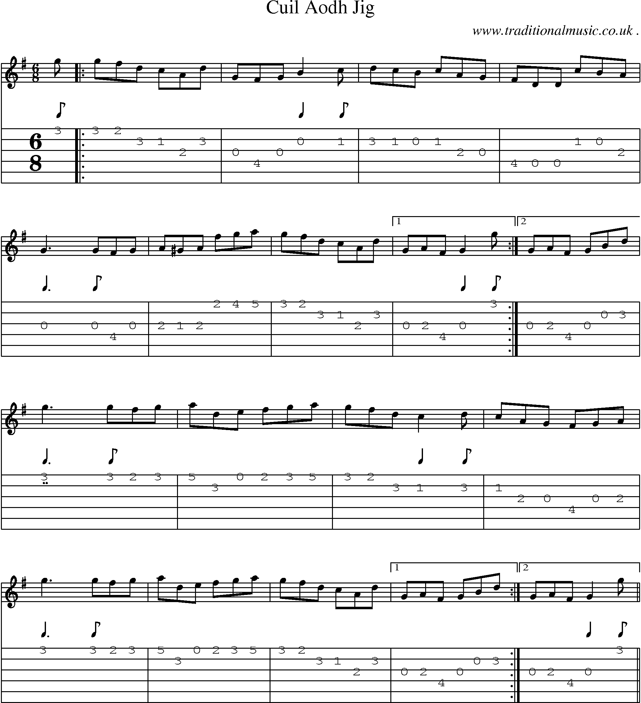 Sheet-Music and Guitar Tabs for Cuil Aodh Jig