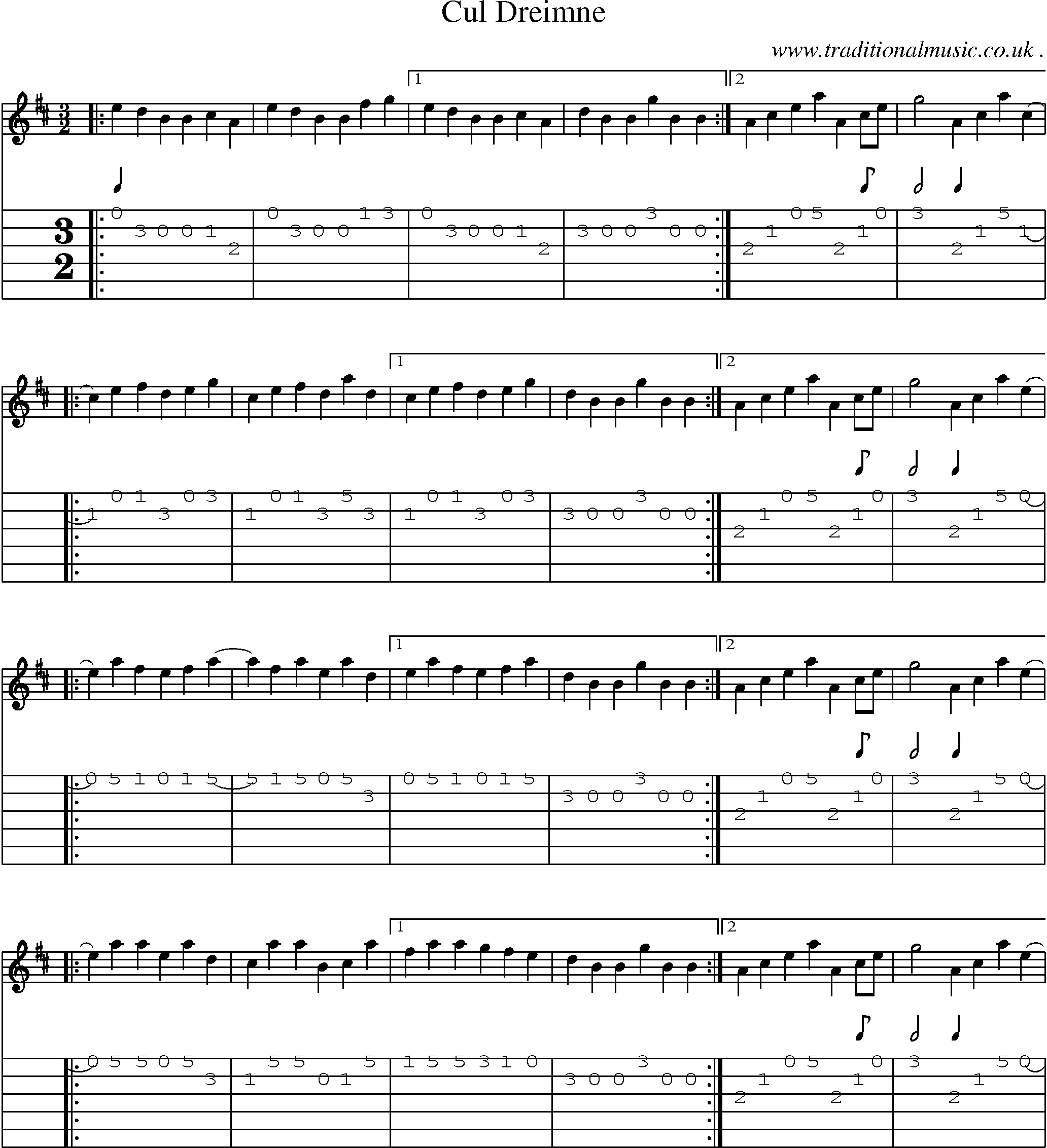 Sheet-Music and Guitar Tabs for Cul Dreimne