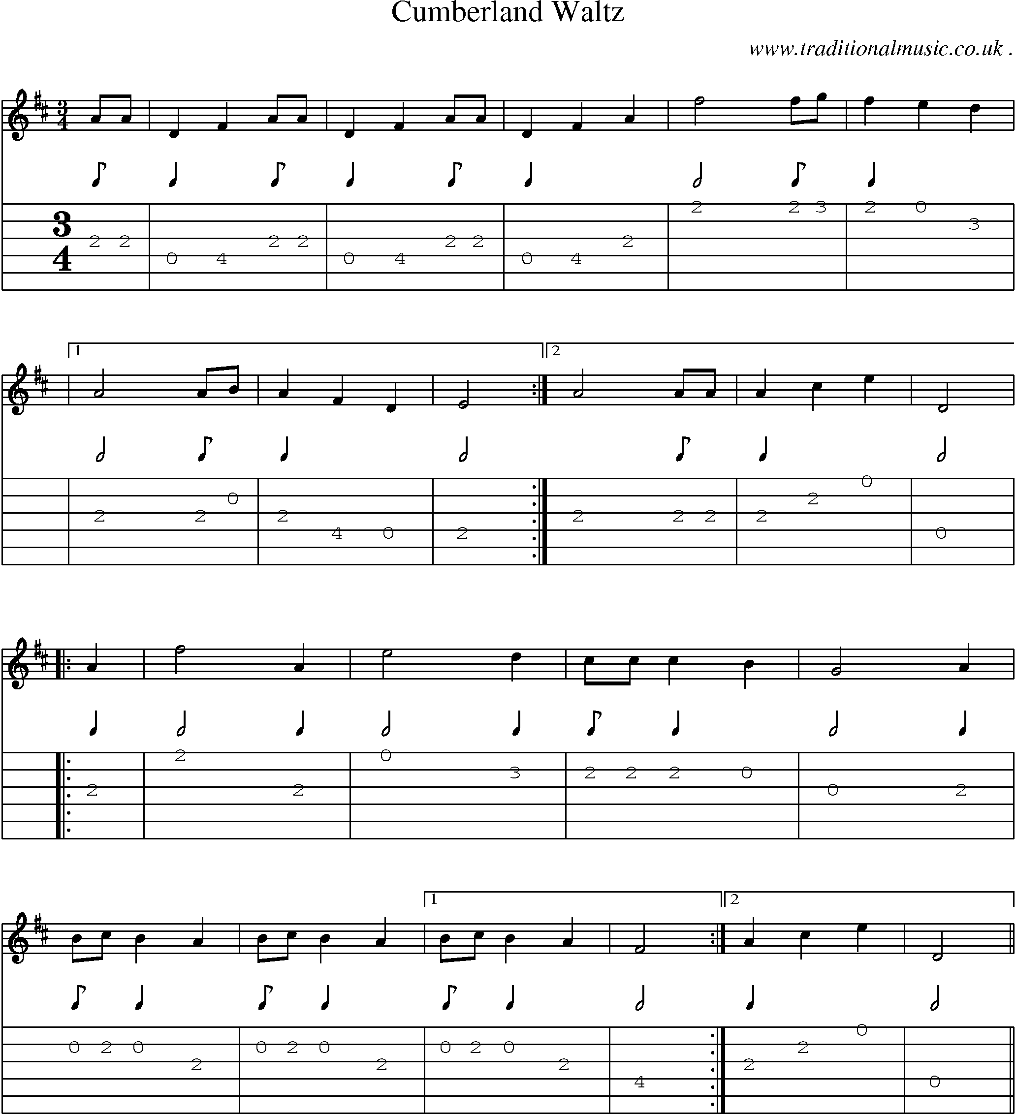 Sheet-Music and Guitar Tabs for Cumberland Waltz