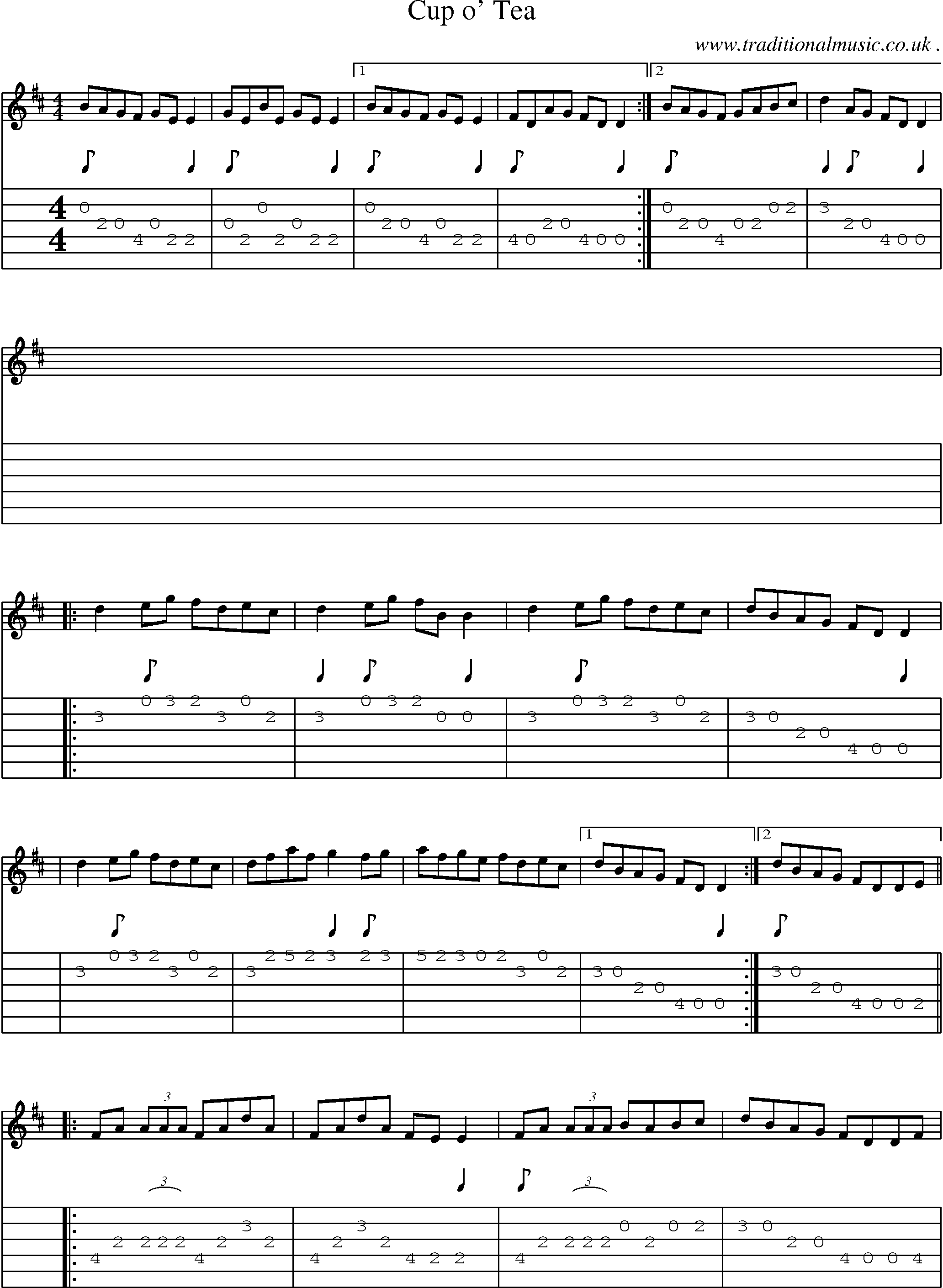 Sheet-Music and Guitar Tabs for Cup O Tea