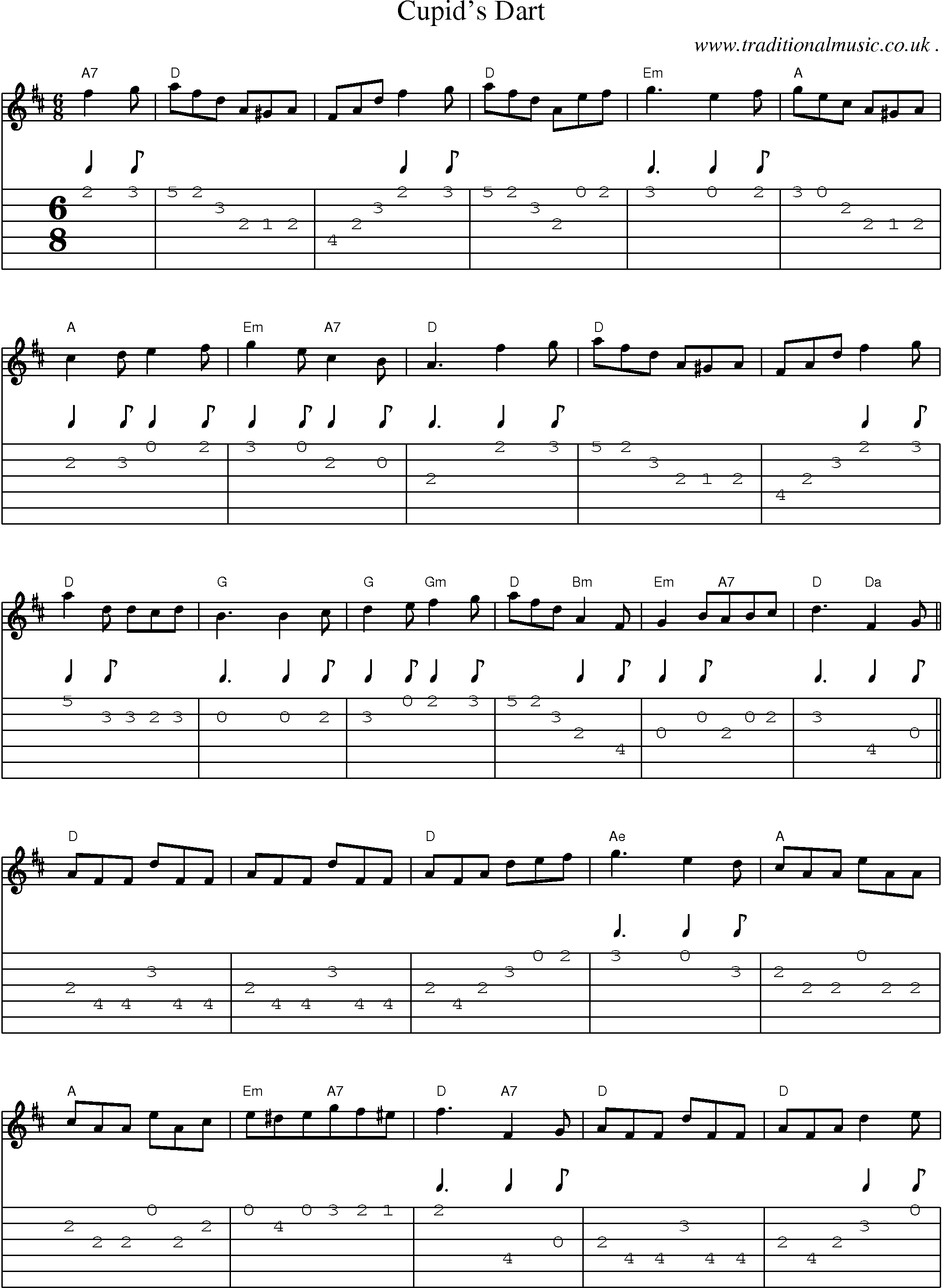 Sheet-Music and Guitar Tabs for Cupids Dart