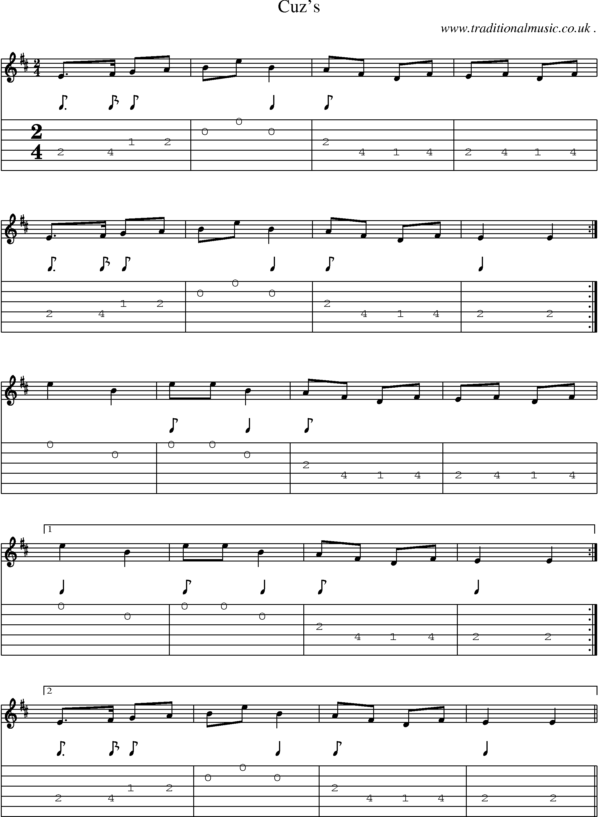 Sheet-Music and Guitar Tabs for Cuzs