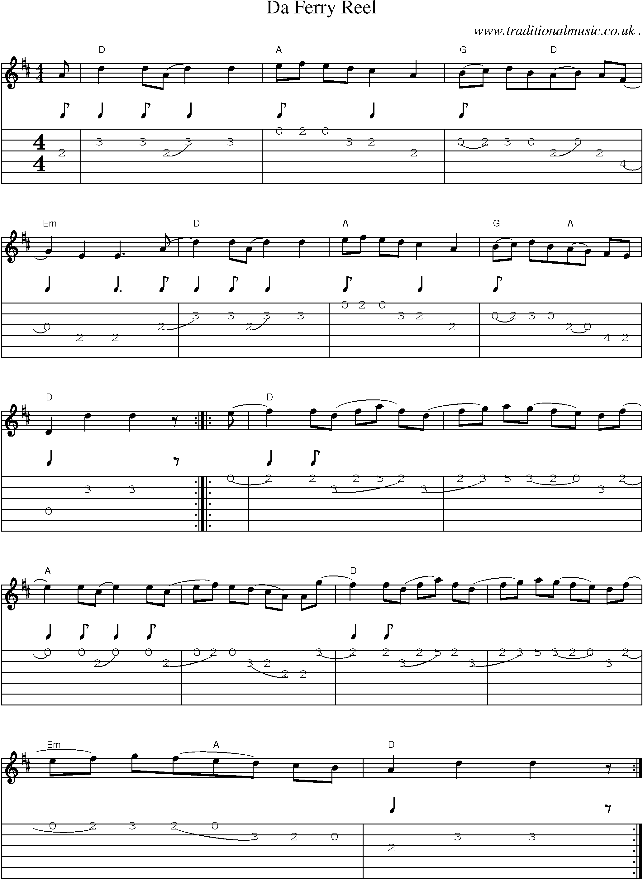 Sheet-Music and Guitar Tabs for Da Ferry Reel