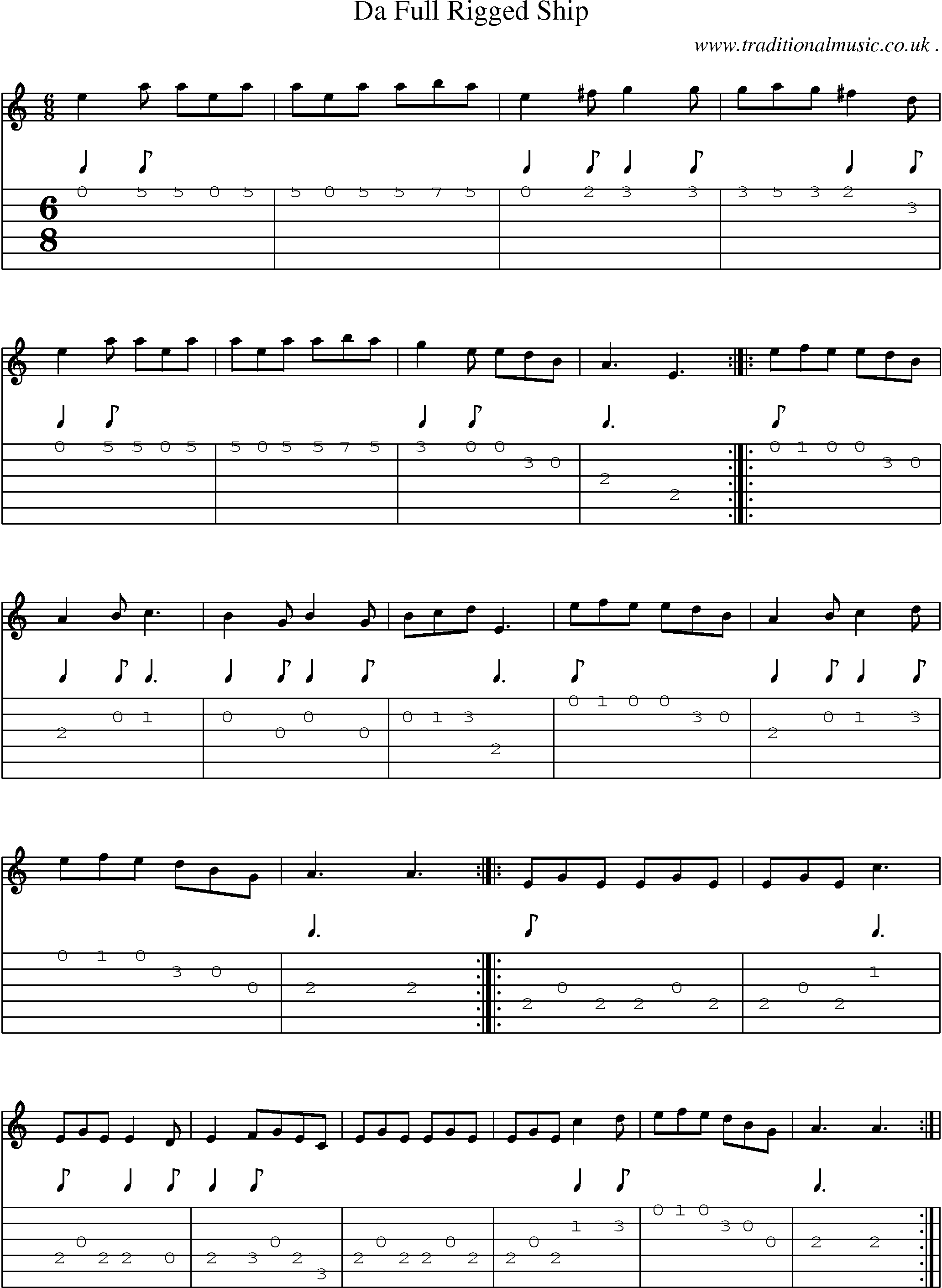 Sheet-Music and Guitar Tabs for Da Full Rigged Ship
