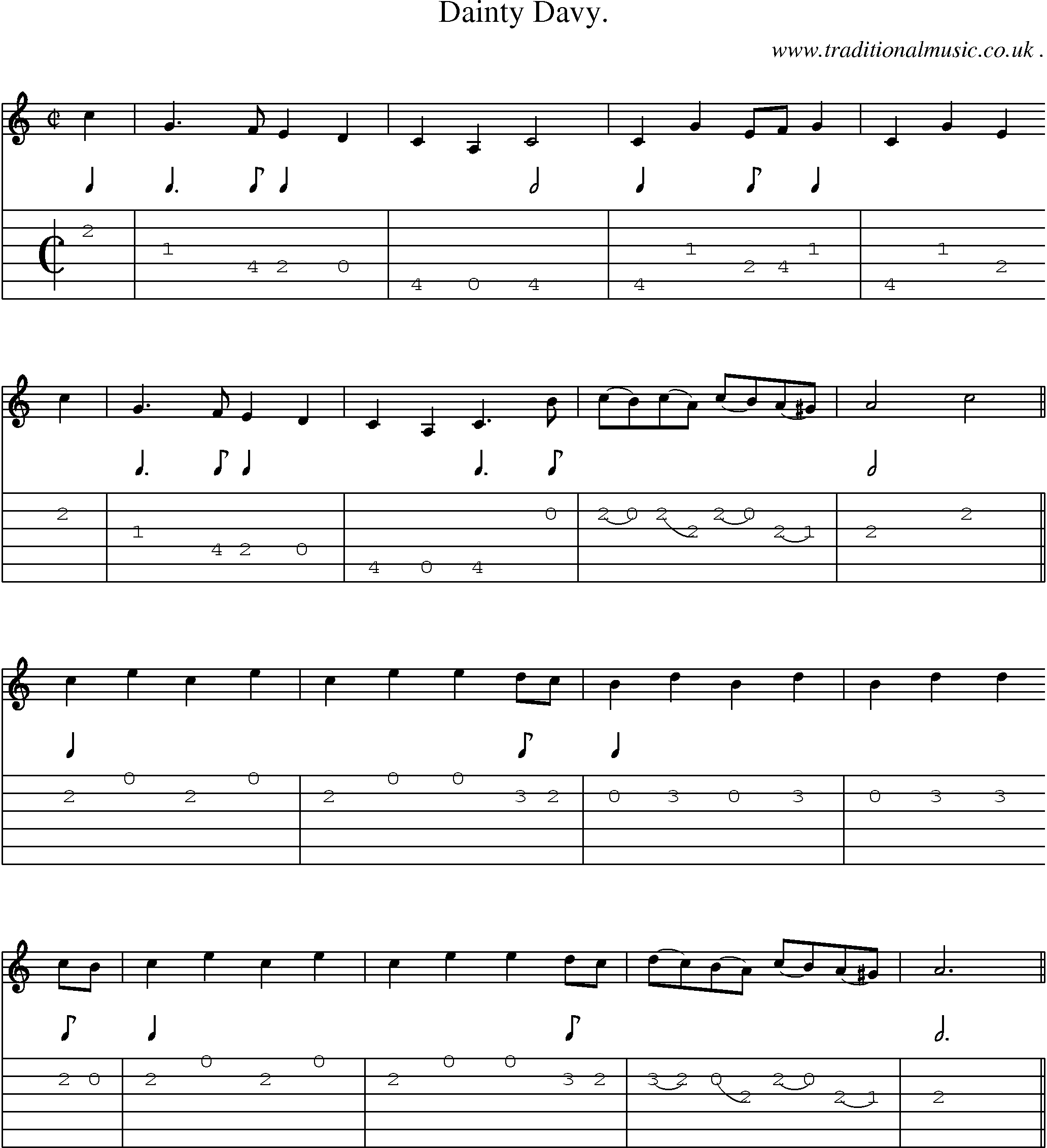 Sheet-Music and Guitar Tabs for Dainty Davy