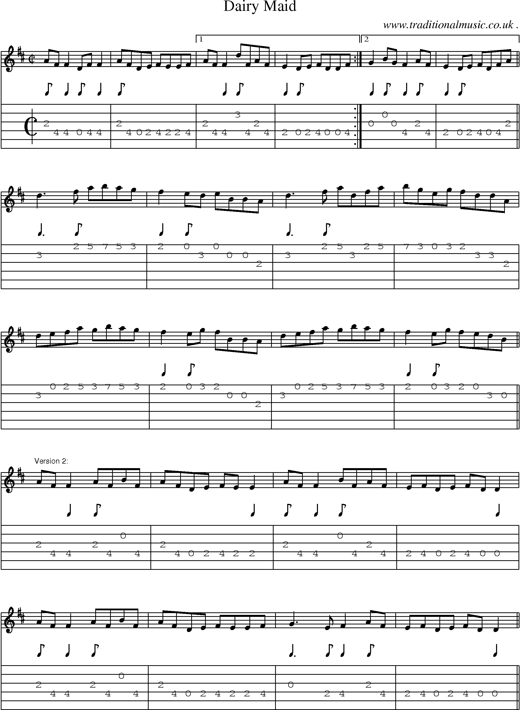 Sheet-Music and Guitar Tabs for Dairy Maid
